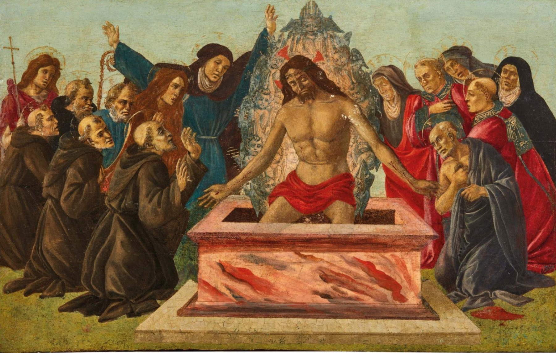 Taller de Sandro Botticelli, Deposición de Cristo en el Sepulcro con santos (temple y óleo sobre tabla, 65 x 40,5 cm)