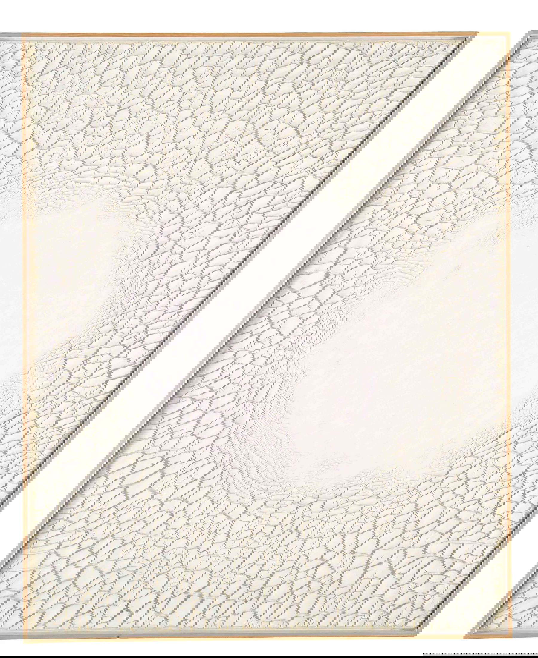 Alberto Burri, Bianco Cretto C 1 (1973; acrovinilico su cellotex, 126,5 x 101 cm; Collezione privata). Foto: A. Sarteanesi, Citt&agrave; di Castello &copy; 2025, ProLitteris, Z&uuml;rich