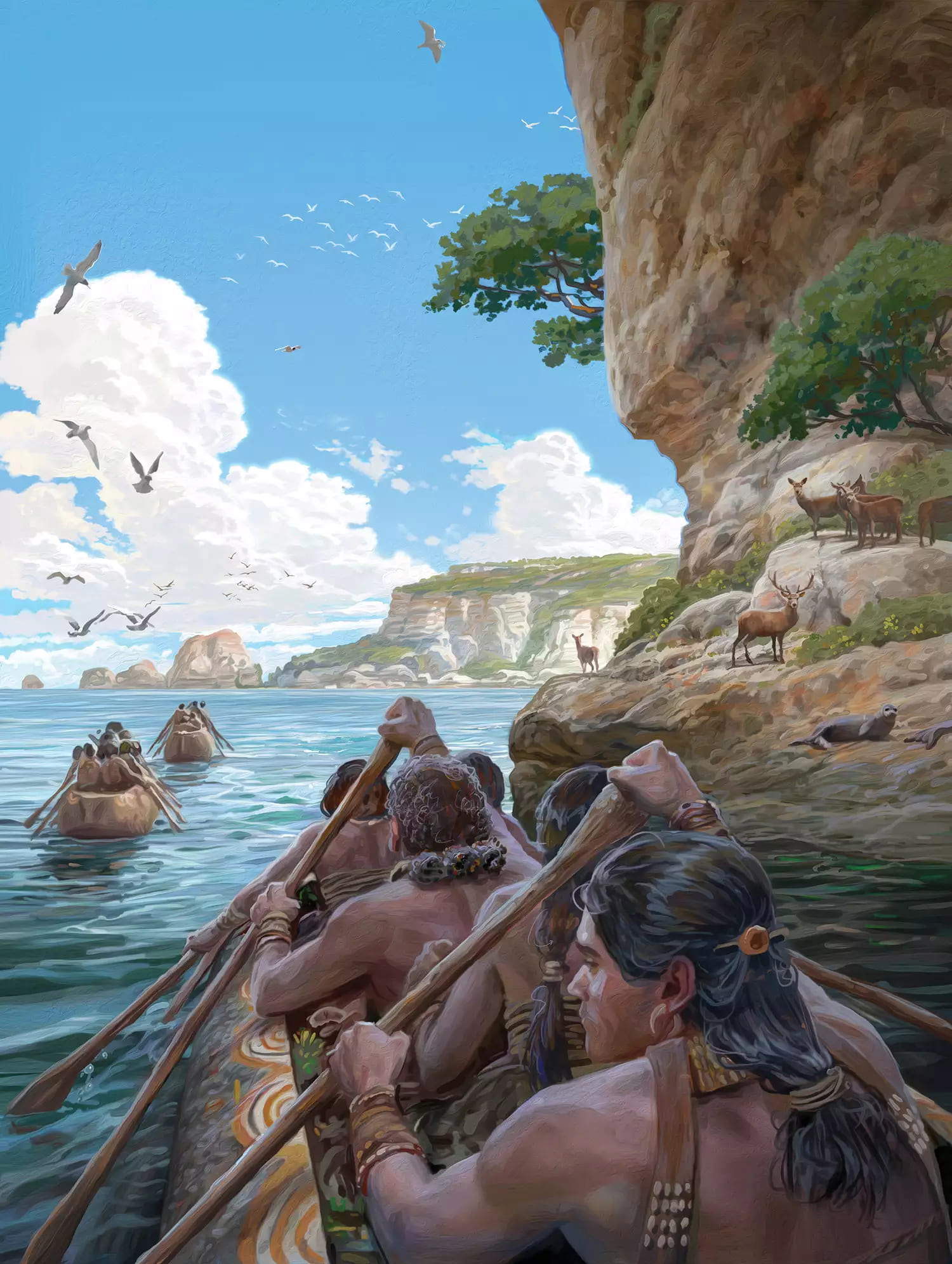 Jäger und Sammler überquerten vor 8 500 Jahren mindestens 100 km offenes Wasser, um die Mittelmeerinsel Malta zu erreichen, tausend Jahre vor der Ankunft der ersten Bauern © Daniel Clarke/MPI GEA