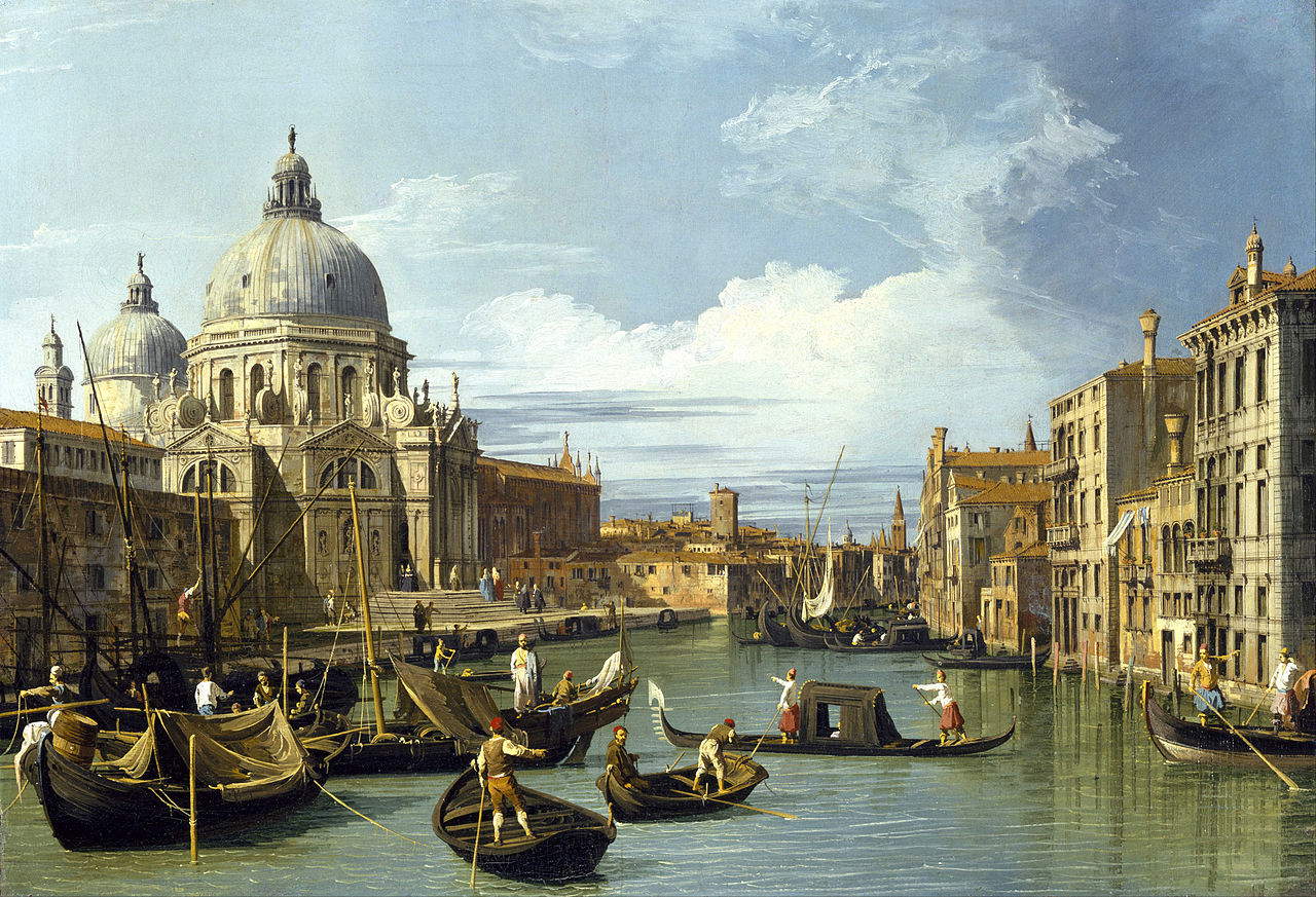 Canaletto,&nbsp;L&rsquo;ingresso a Canal Grande con la dogana e la chiesa della Salute&nbsp;(1730 circa; olio su tela, 49,6 x 73,6 cm; Houston, Museum of Fine Arts)