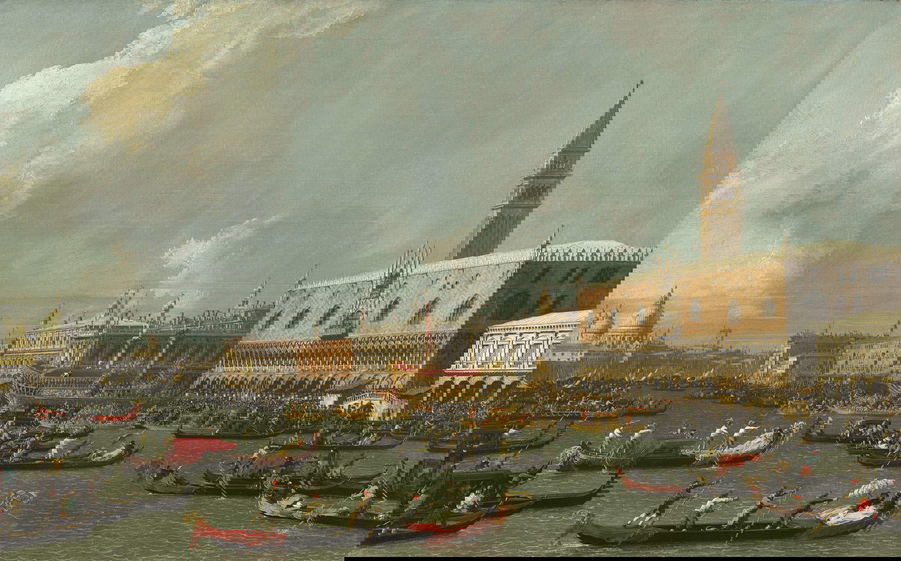 Canaletto, Die Rückkehr des Bucintoro am Himmelfahrtstag (um 1732; Öl auf Leinwand, 86 x 138,1 cm) Canaletto, Die Rückkehr des Bucintoro am Himmelfahrtstag (um 1732; Öl auf Leinwand, 86 x 138,1 cm)