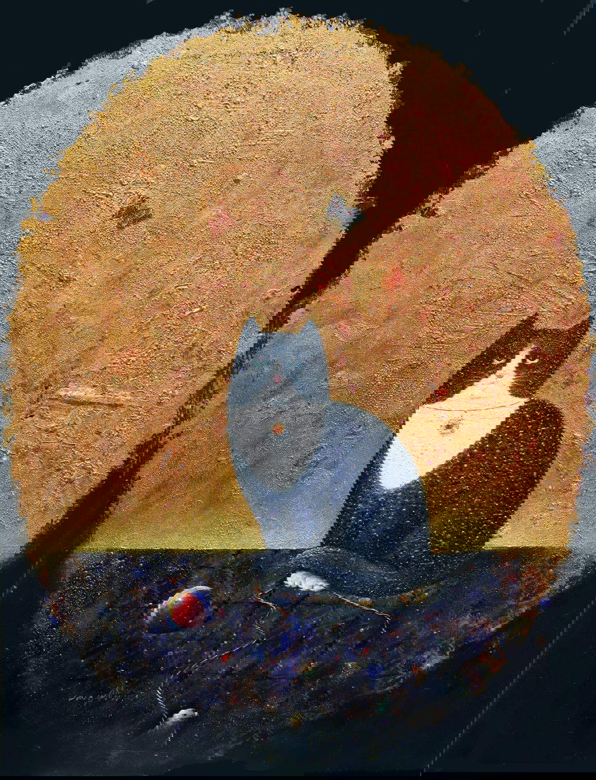 Ein Werk von Claudio, das eine schwarz-weiße Katze darstellt