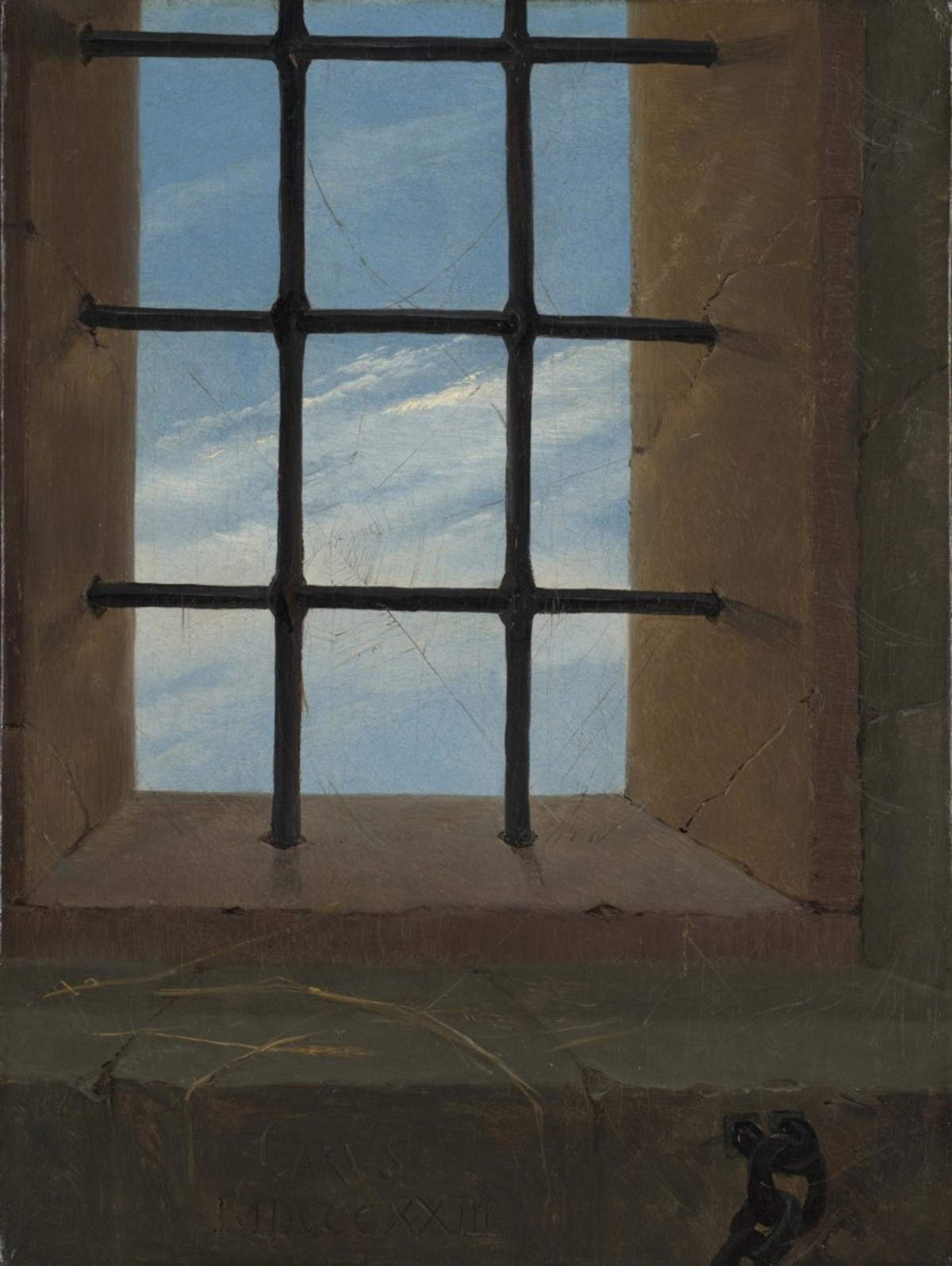Carl Gustav Carus, Veduta del cielo dalla finestra di una prigione (1823; olio su tela, 28,4 x 21,4 cm) &copy; The National Gallery, Londra