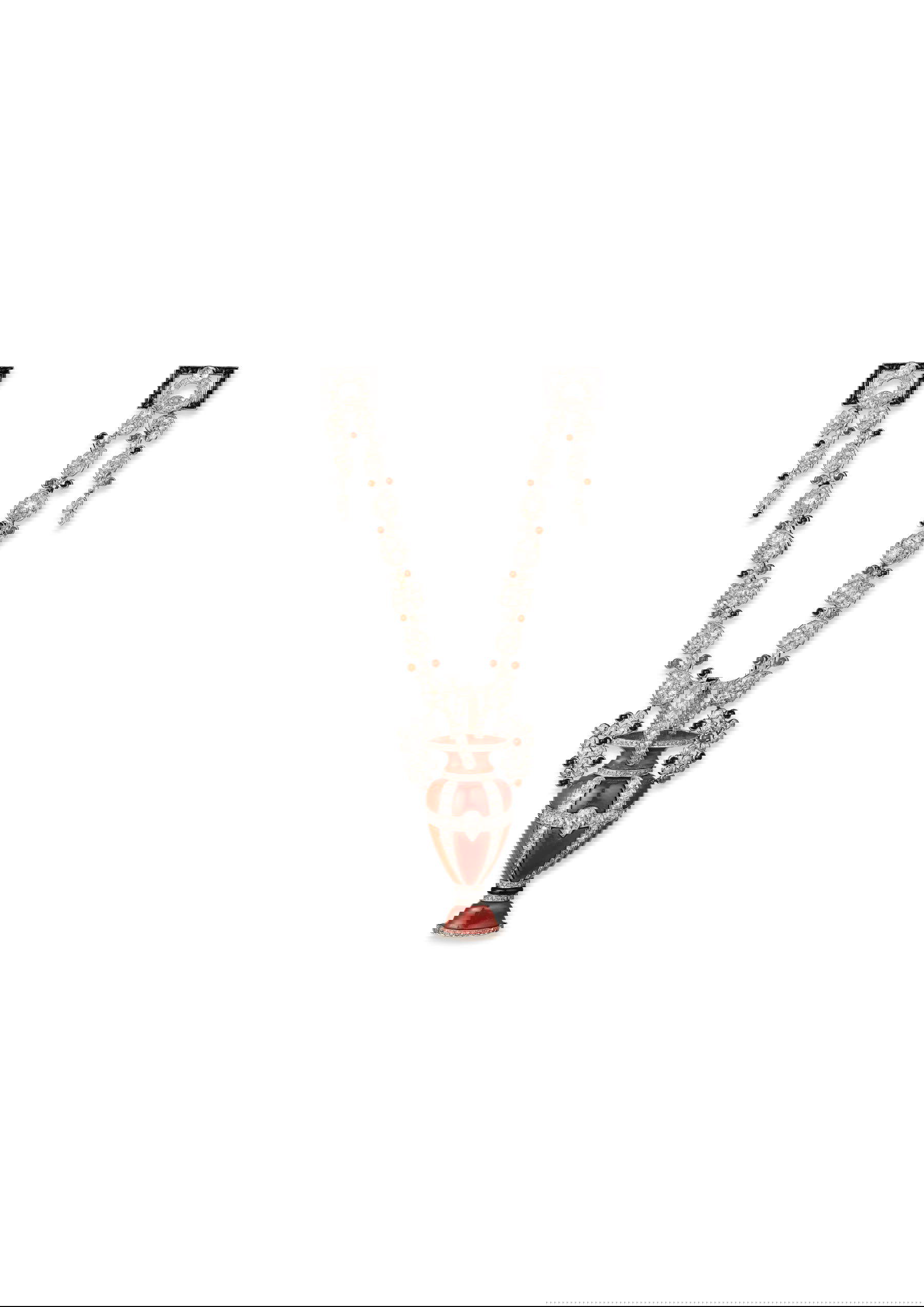 Cartier Paris, Brosche-Anhänger, Sonderanfertigung (1922; Platin, Diamanten, Koralle, Onyx; Sammlung Cartier) Vincent Wulveryck, Sammlung Cartier &copy; Cartier