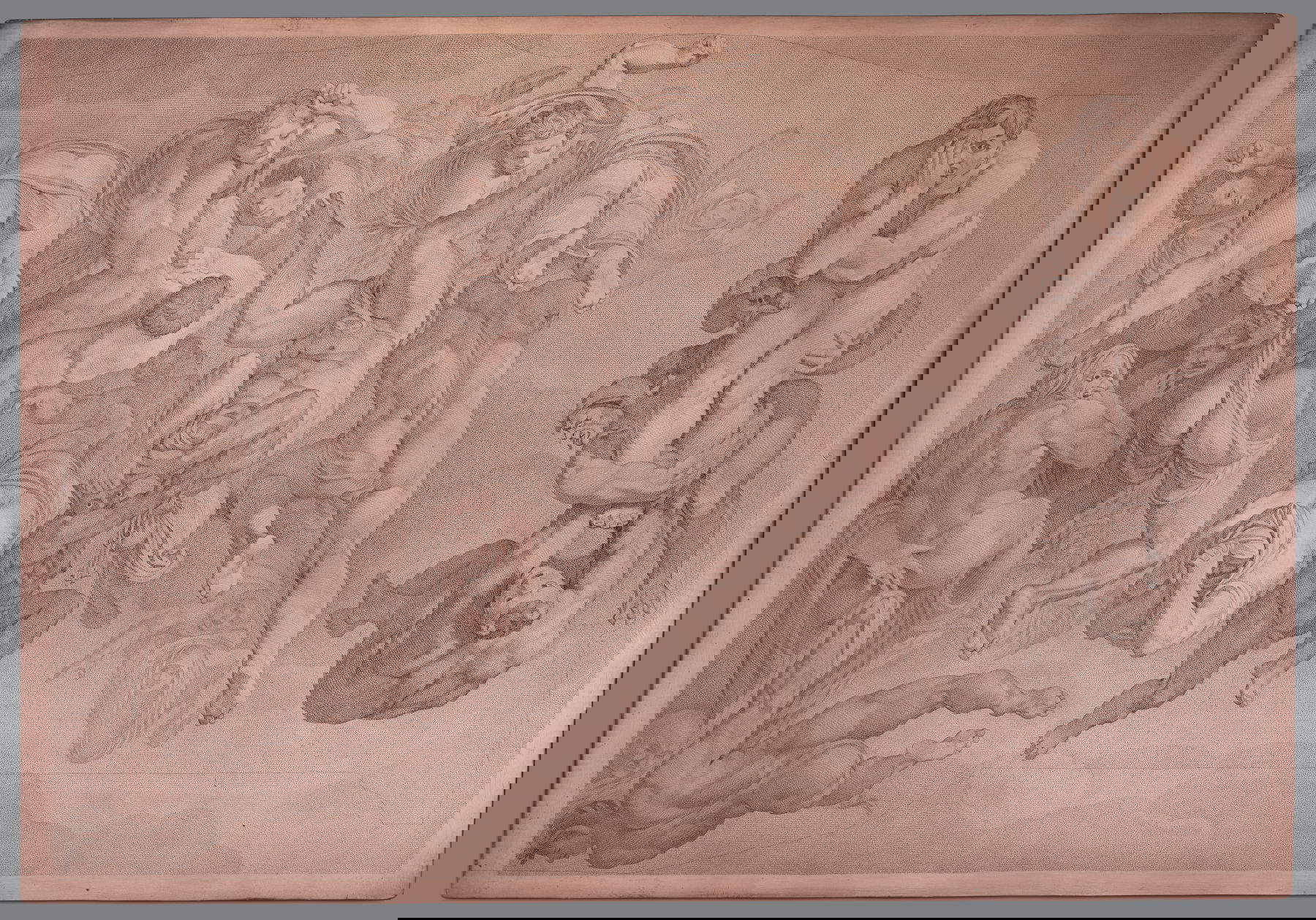 Conrad Martin Metz, Giudizio Universale, particolare con angeli e dannati che precipitano all&rsquo;Inferno (punteggiato ad acquaforte e rotella, 47,1 x 66,9 cm; Roma)