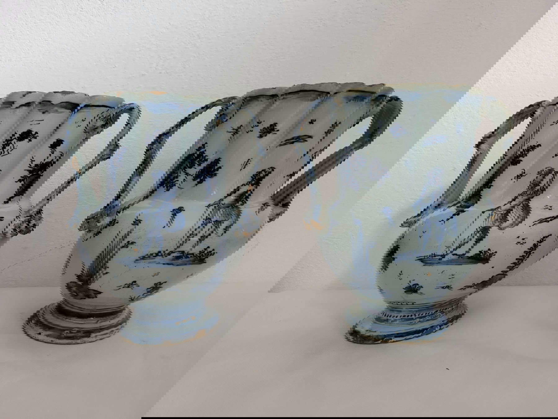 Pair of blue faience flower vases with blue monochrome tapestry decoration (second half of the 17th century). Submitted by MR Antiquities Pair of blue faience flower vases with blue monochrome tapestry decoration (second half of the 17th century). Submitted by MR Antiquities