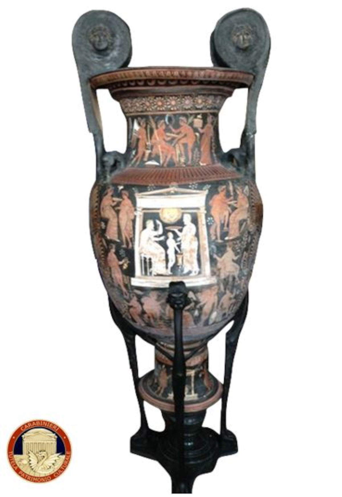 Apulischer rotfiguriger Krater mit Masken (4. Jh. v. Chr.; 150X70 cm)