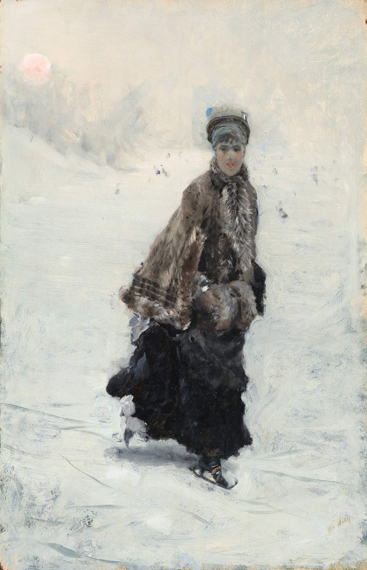 朱塞佩-德-尼蒂斯，《溜冰者》（1875 年；油画，55 x 35.5 厘米）