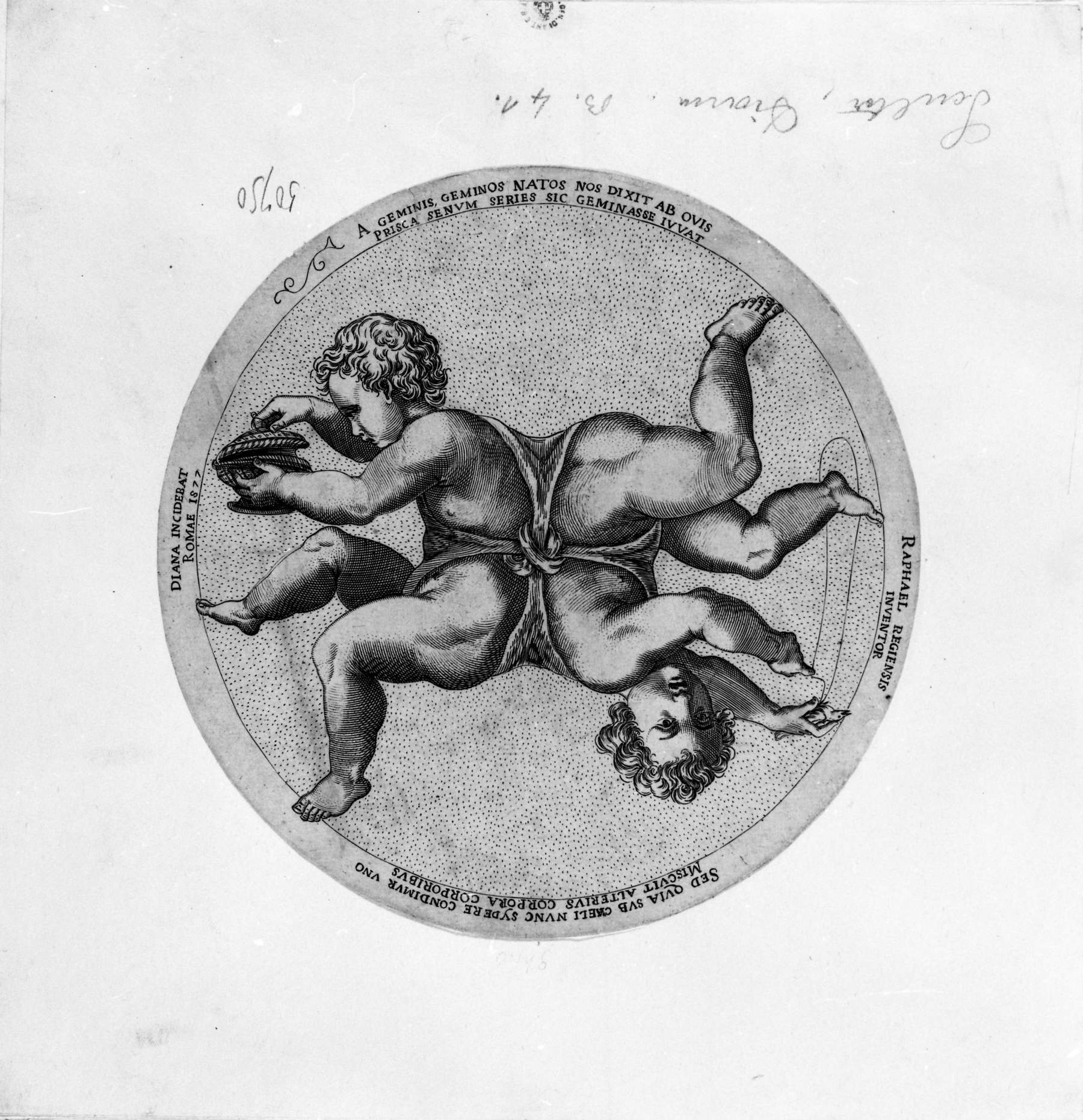 Diana Sculptori, Gemini (1577; burin engraving, second state; Rome, Istituto Centrale per la Grafica, inv. S-FC50750, Fondo Corsini, Property of Accademia Nazionale dei Lincei)