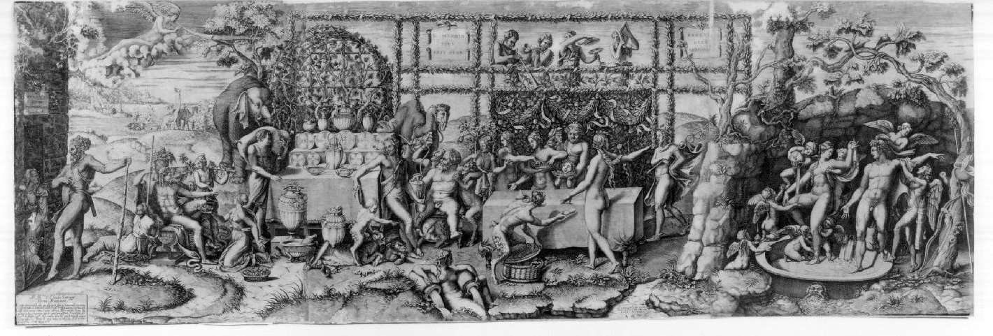 Diana Scultori, The Feast of the Gods or The Preparations for the Feast of Cupid and Psyche (1575; burin engraving, first state; Mantua, Ducal Palace, general inv. 11939)