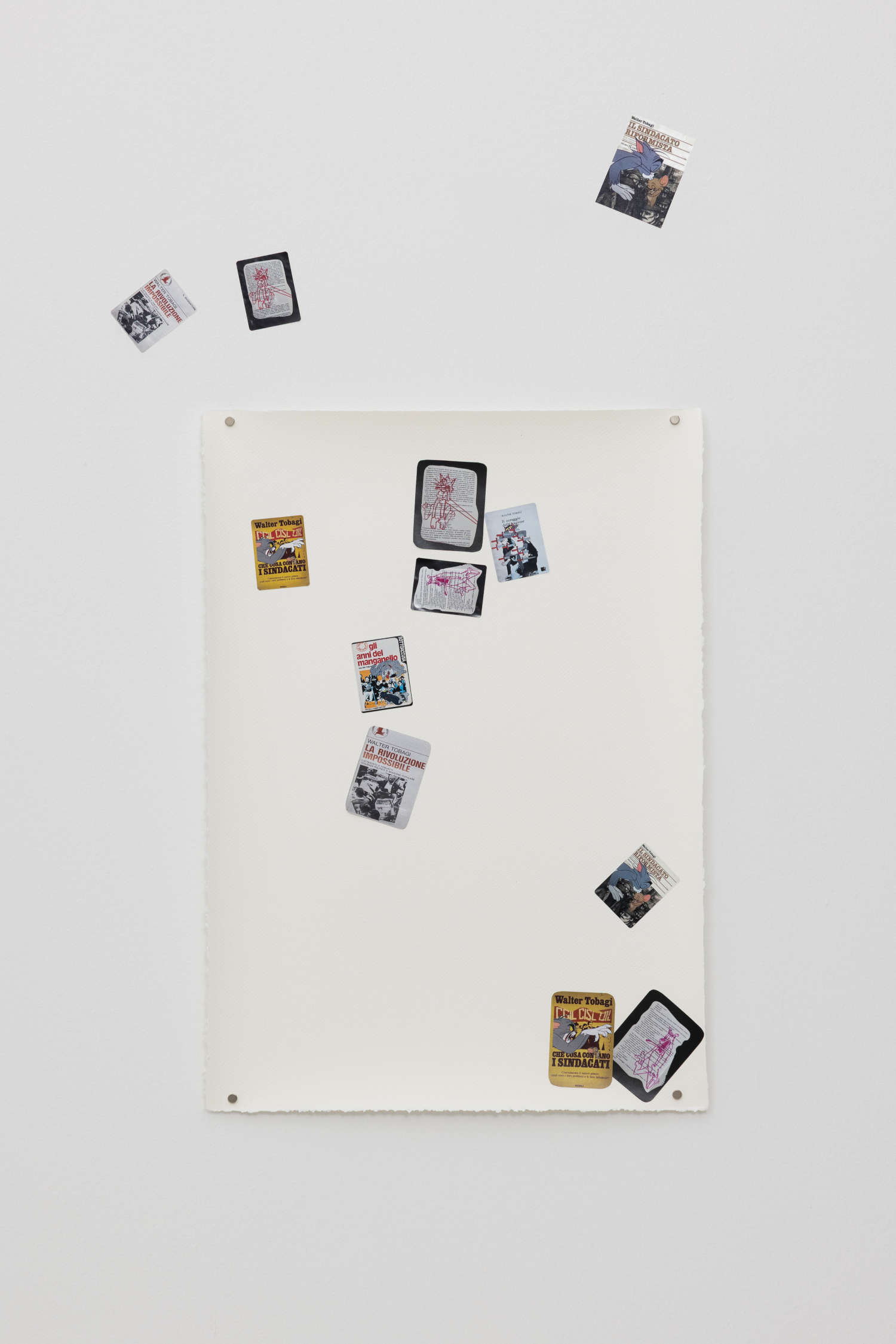 Diego Perrone, Morte di Walter Tobagi (2025; adesivi su carta Amatruda). Foto: Gianluca Di Ioia Diego Perrone, Morte di Walter Tobagi (2025; adesivi su carta Amatruda). Foto: Gianluca Di Ioia