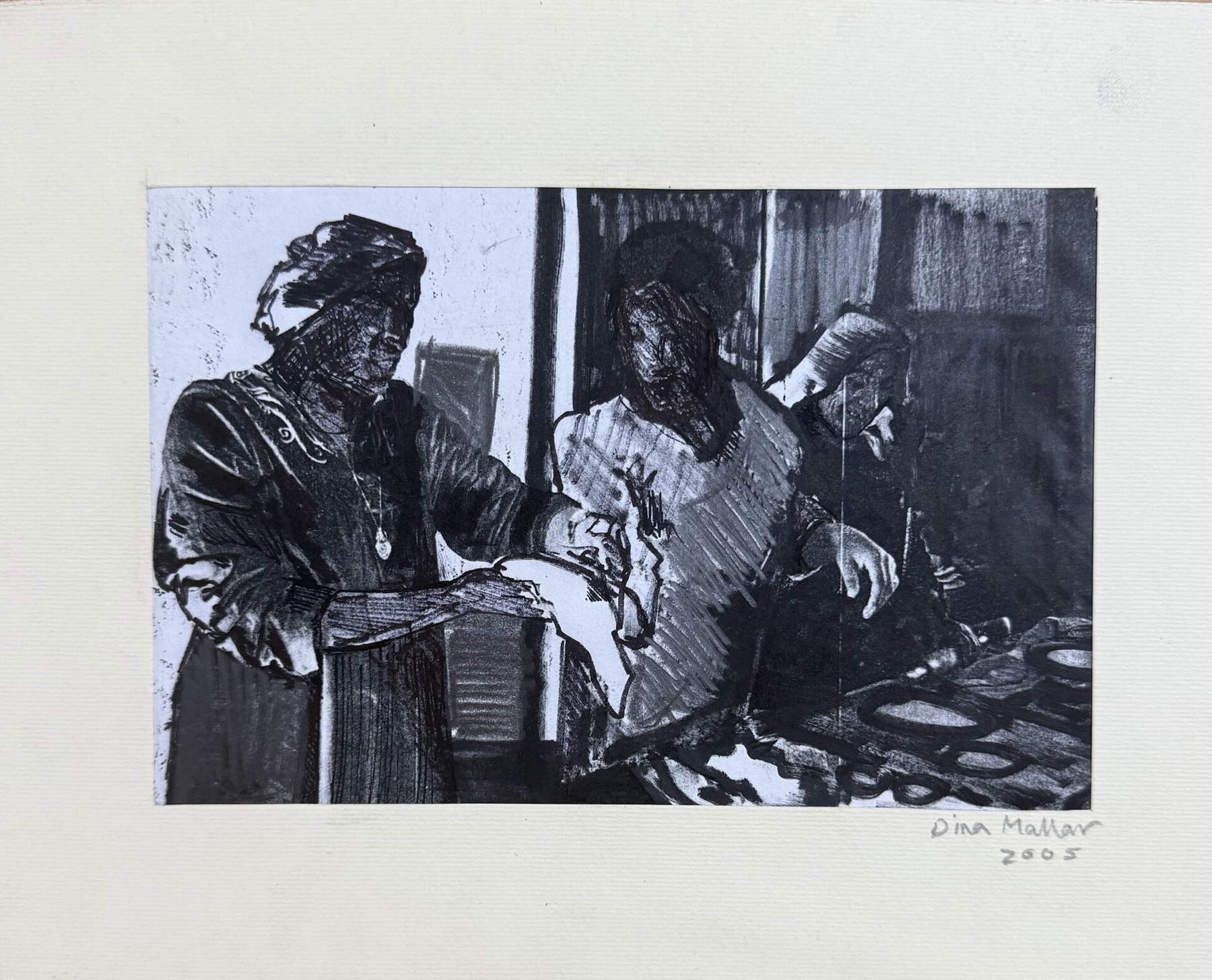 Dina Mattar, Images from Gaza (2005; disegno su fotografia, acrilico su carta, 17 X 11 cm)