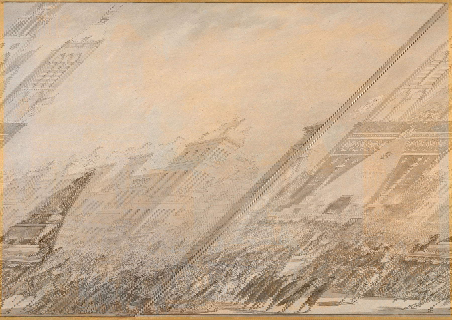 Jean - D&eacute;mosth&egrave;ne Dugourc, Translation des d&eacute;pouilles de Louis XVI et de Marie-Antoinette à la basilique Saint-Denis le 21 janvier 1815 (1810-1820 ; plume, encre noire, lavis, aquarelle sur papier ; Paris, mus&eacute;e Carnavalet - Histoire de Paris) Photo : Paris Musees Collections