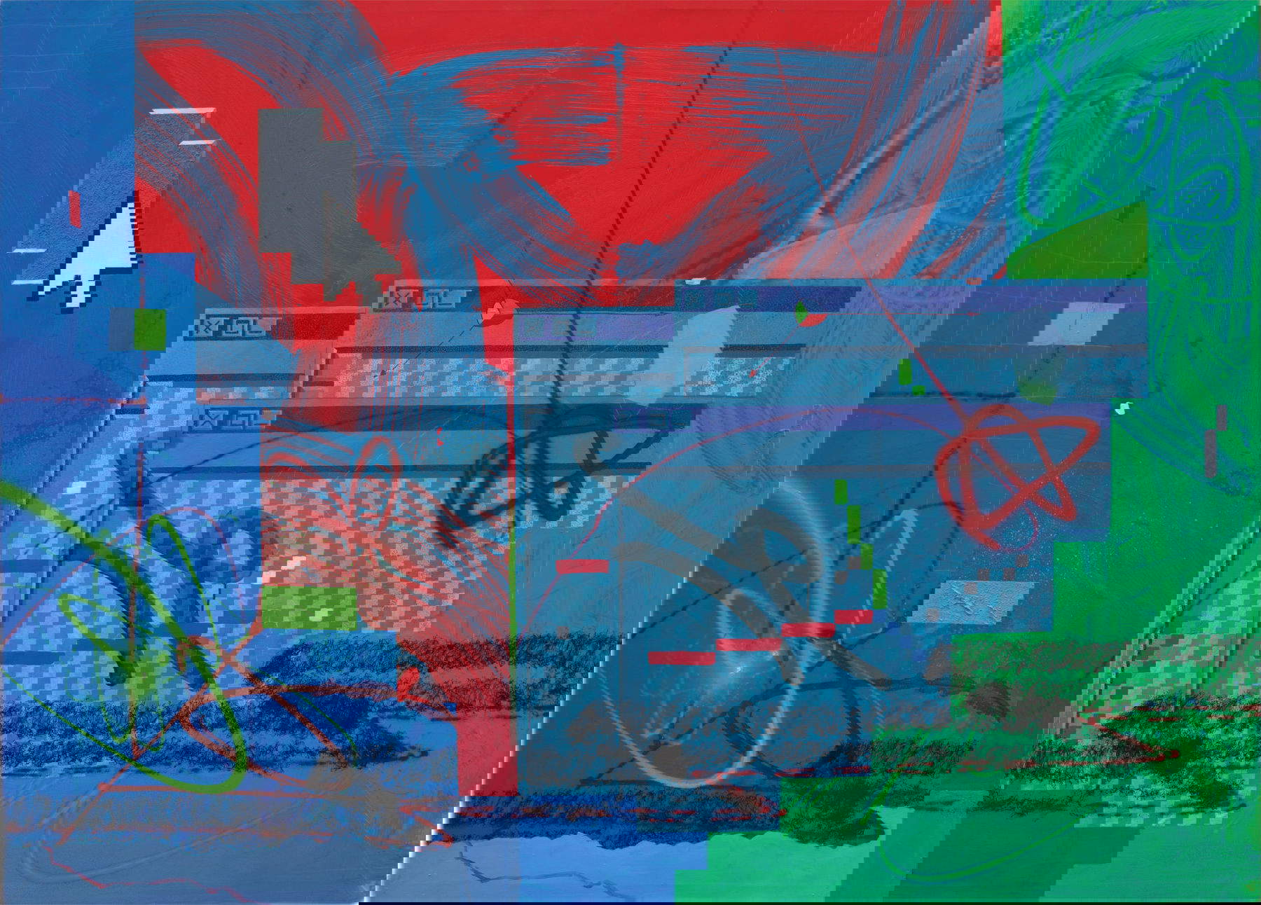Elia Nardin, Vibración digital 11 (2025; técnica mixta sobre lienzo, 142 x 196 cm)