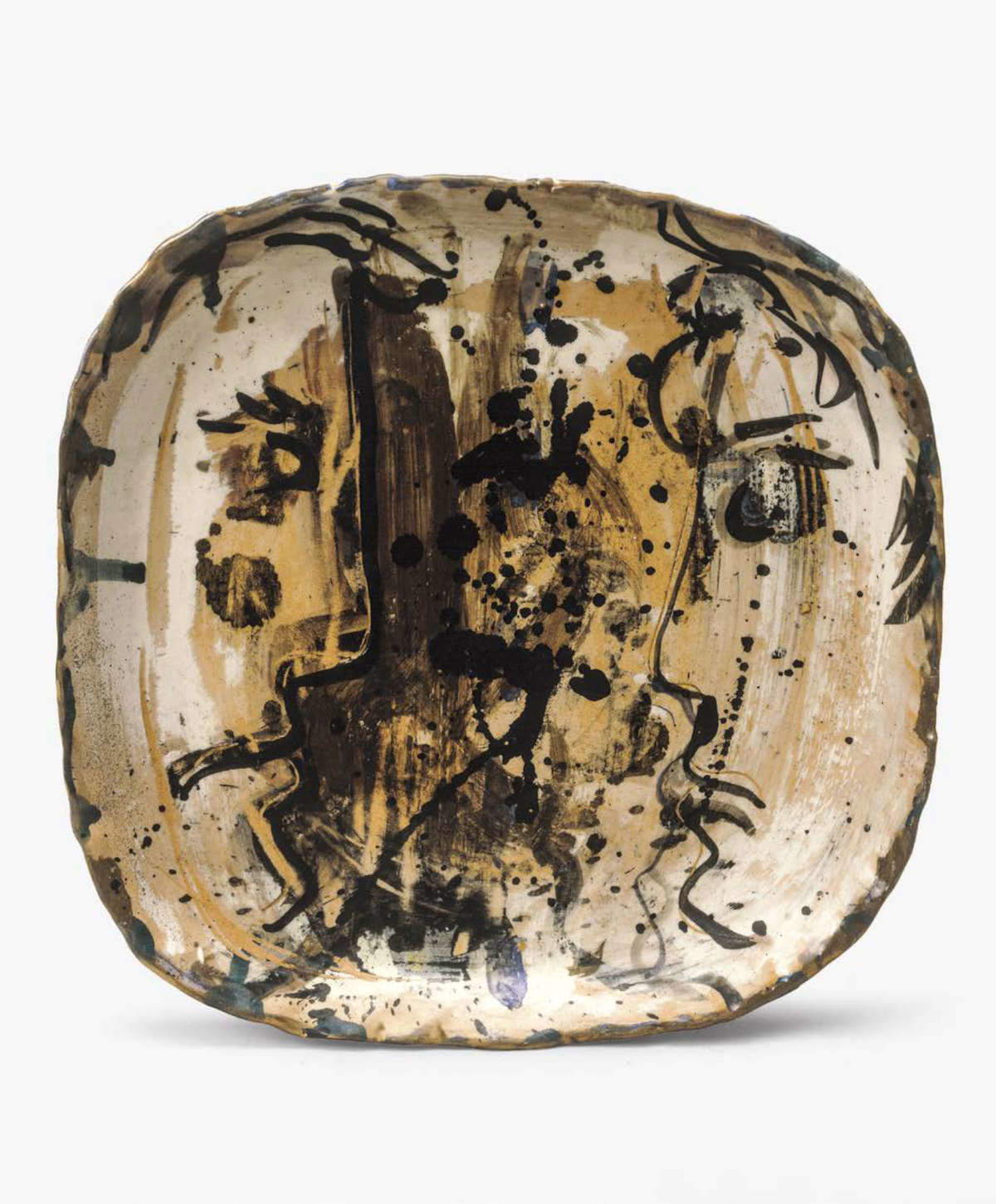 Enrico Baj, Due profili (1954; terracotta ingobbiata, colorata e invetriata, 25,5 × 25,5 cm; Collezione privata) Enrico Baj, Due profili (1954; terracotta ingobbiata, colorata e invetriata, 25,5 × 25,5 cm; Collezione privata)