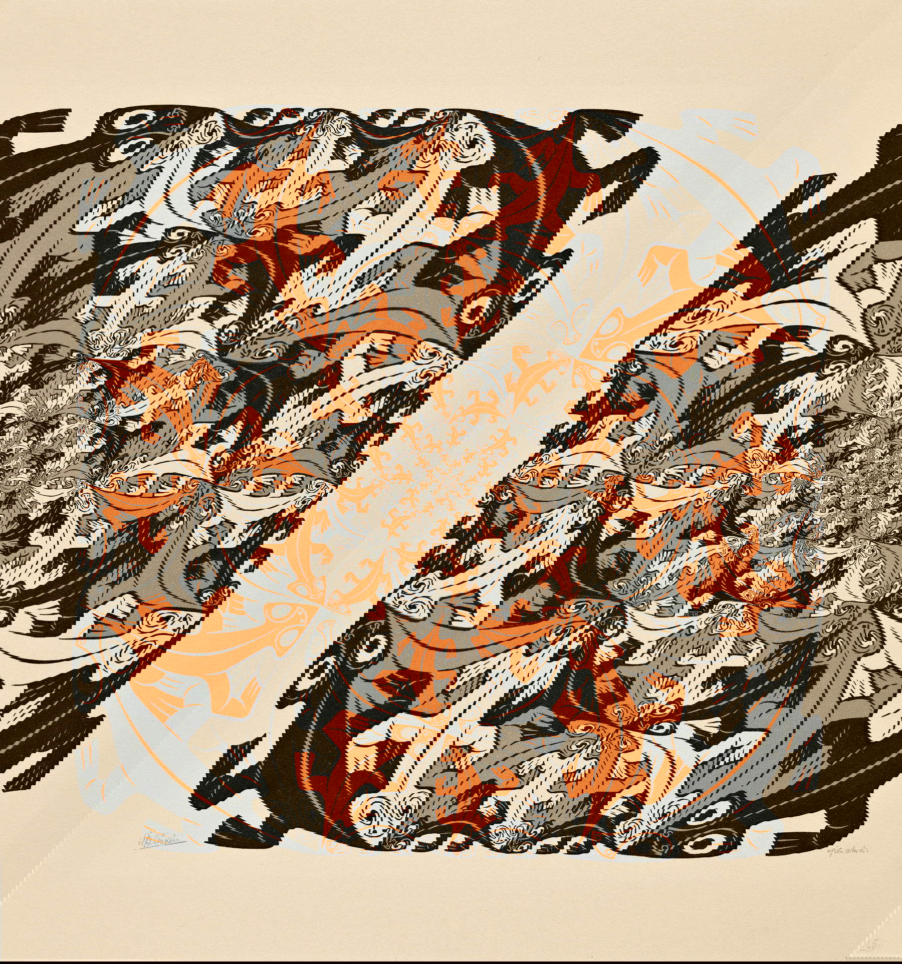 M.C. Escher, Sempre pi&ugrave; piccolo (1956; xilografia di testa, 49 x 46 cm; L&rsquo;Aia, Kunstmuseum Den Haag) All M.C. Escher works &copy; 2025 The M.C. Escher Company. Tutti i diritti riservati