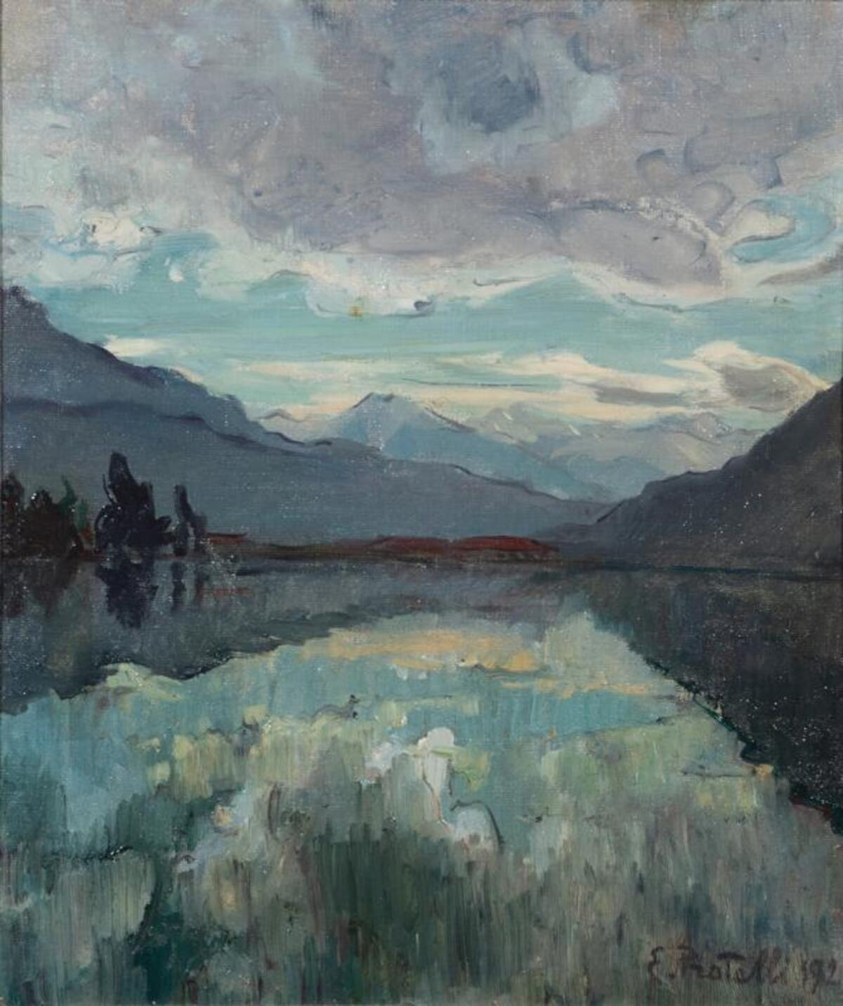 Esodo Pratelli, Lago di Lugano, Porlezza (1921; olio su tela, 36 x 30 cm)
