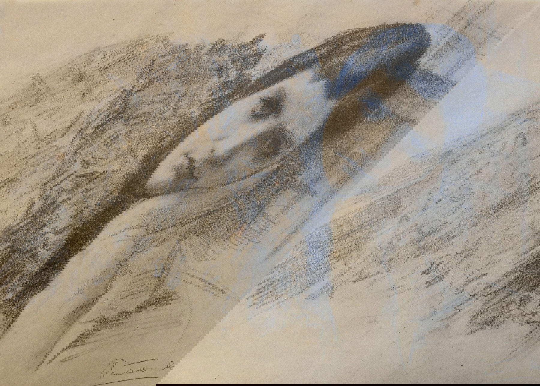 Esodo Pratelli, Portrait de femme (1934 ; crayon sur papier, 34x49 cm ; Collection privée)