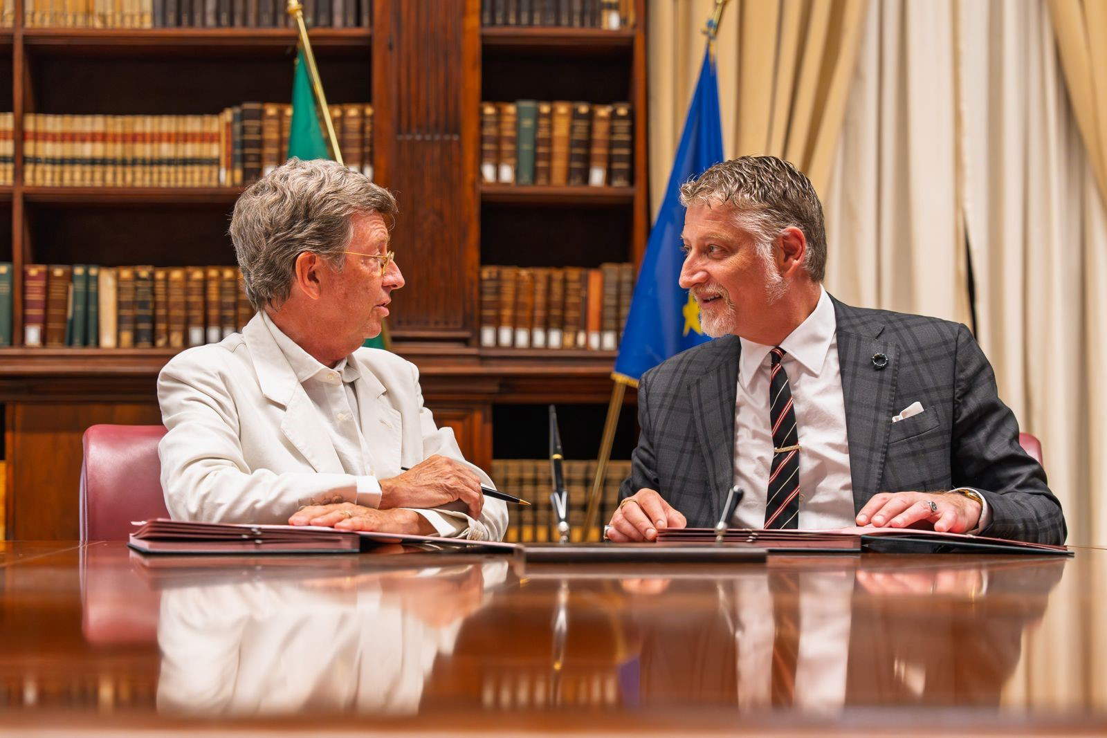 FAI President Marco Magnifico with Minister of Culture Alessandro Giuli at the Roman College on July 28, 2025. Photo: Courtesy of the Ministry of Culture