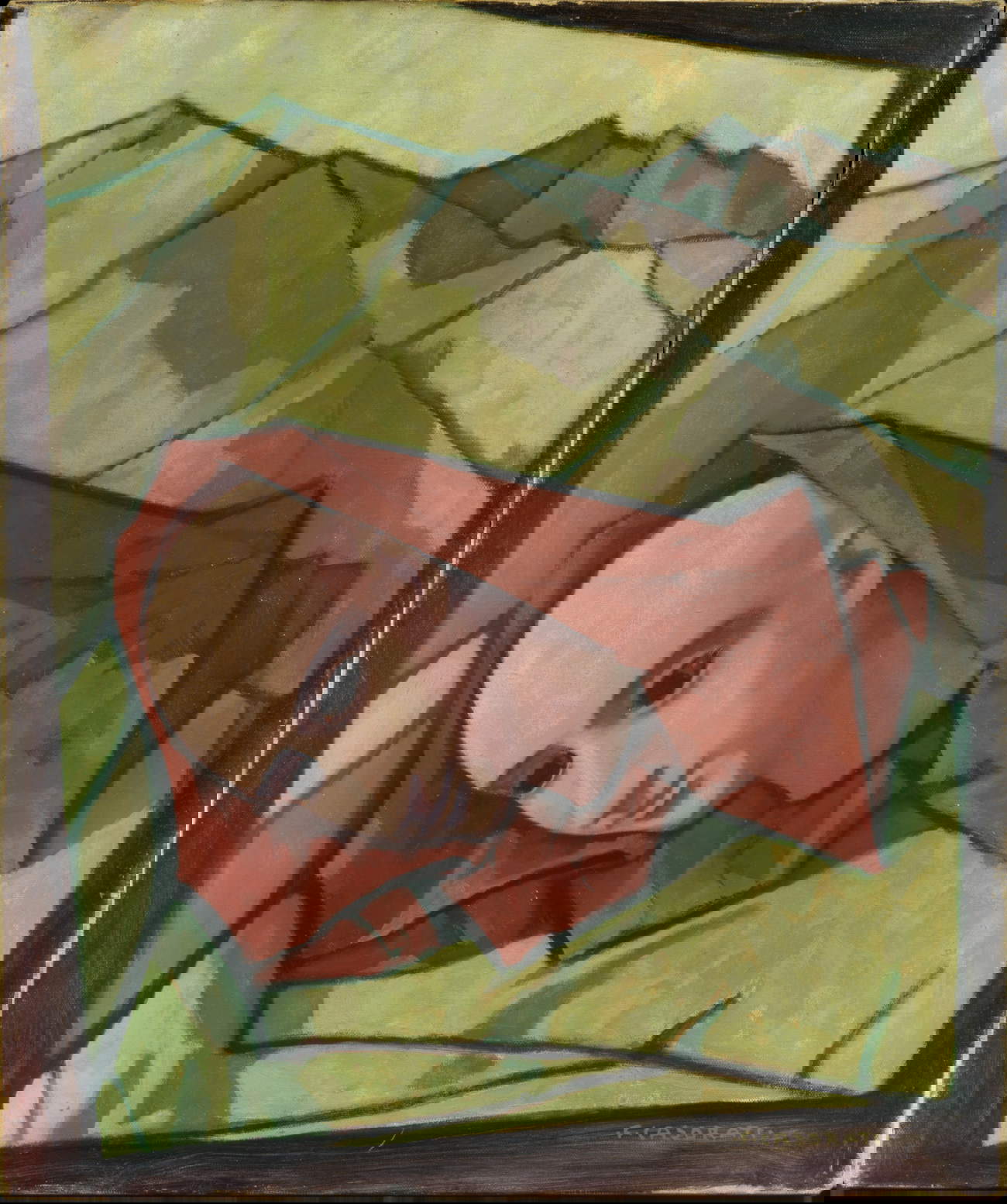 Felice Casorati, Plaster Head with Red Drape (1952; oil on canvas, 60 x 50 cm)