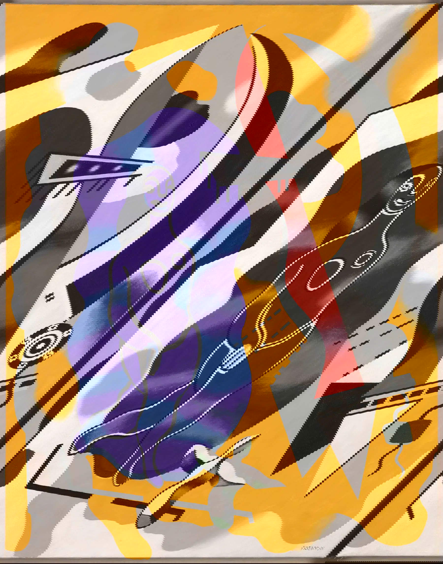 Fernand Léger, La bailarina azul (1930; óleo sobre lienzo; París, Centre Pompidou, Musée National d'Art Moderne-Centre de Création Industrielle, en depósito en Biot, Musée National Fernand Léger, donación de Paul Rosenberg, 1946) © GrandPalaisRmn / Adrien Didierjean © FERNAND LÉGER, por SIAE 2025