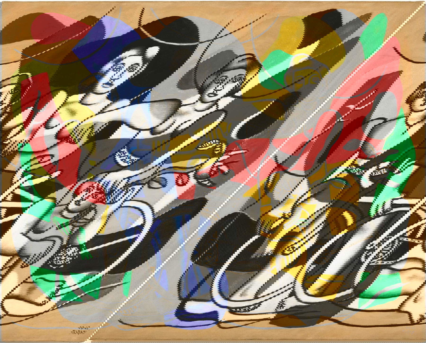 Fernand L&eacute;ger, I quattro ciclisti (1943-1948; olio su tela; Biot, Mus&eacute;e National Fernand L&eacute;ger, Dono di Nadia L&eacute;ger and Georges Bauquier, 1969) &copy; GrandPalaisRmn / G&eacute;rard Blot &copy; FERNAND L&Eacute;GER, by SIAE 2025