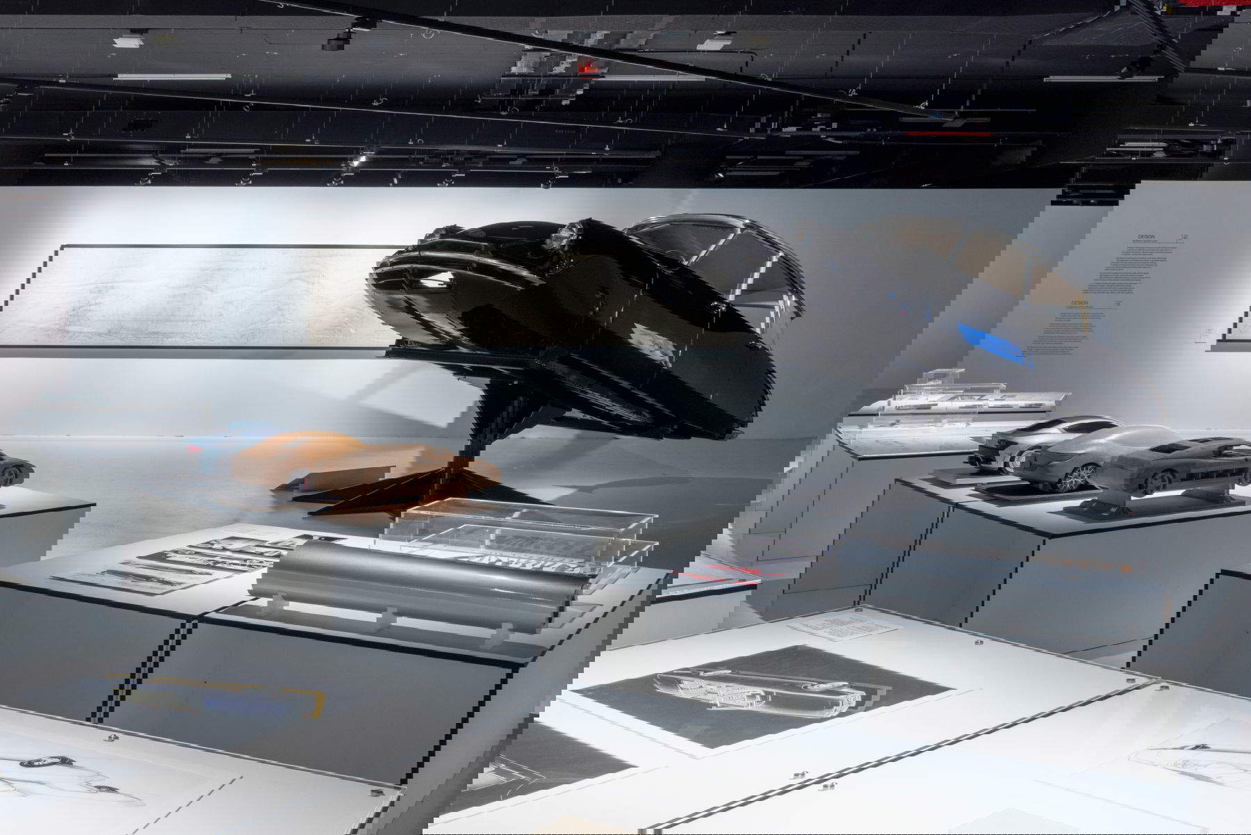 Installation view of the exhibition Ferrari Design. Creative Journeys 2010-2025 at MAUTO