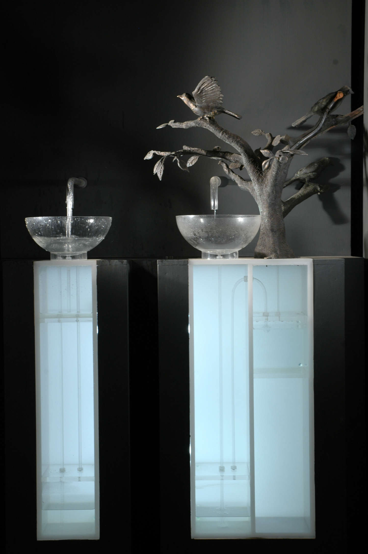 Fontaine du héron et de la branche avec des oiseaux qui gazouillent, reconstruction.