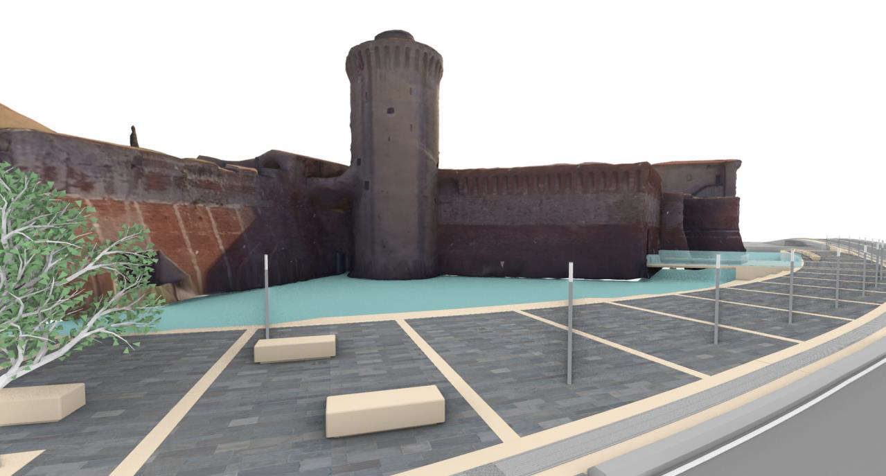 Rendering del progetto per l'acquaticit&agrave; della Fortezza Vecchia. Immagine: Porto Immobiliare srl