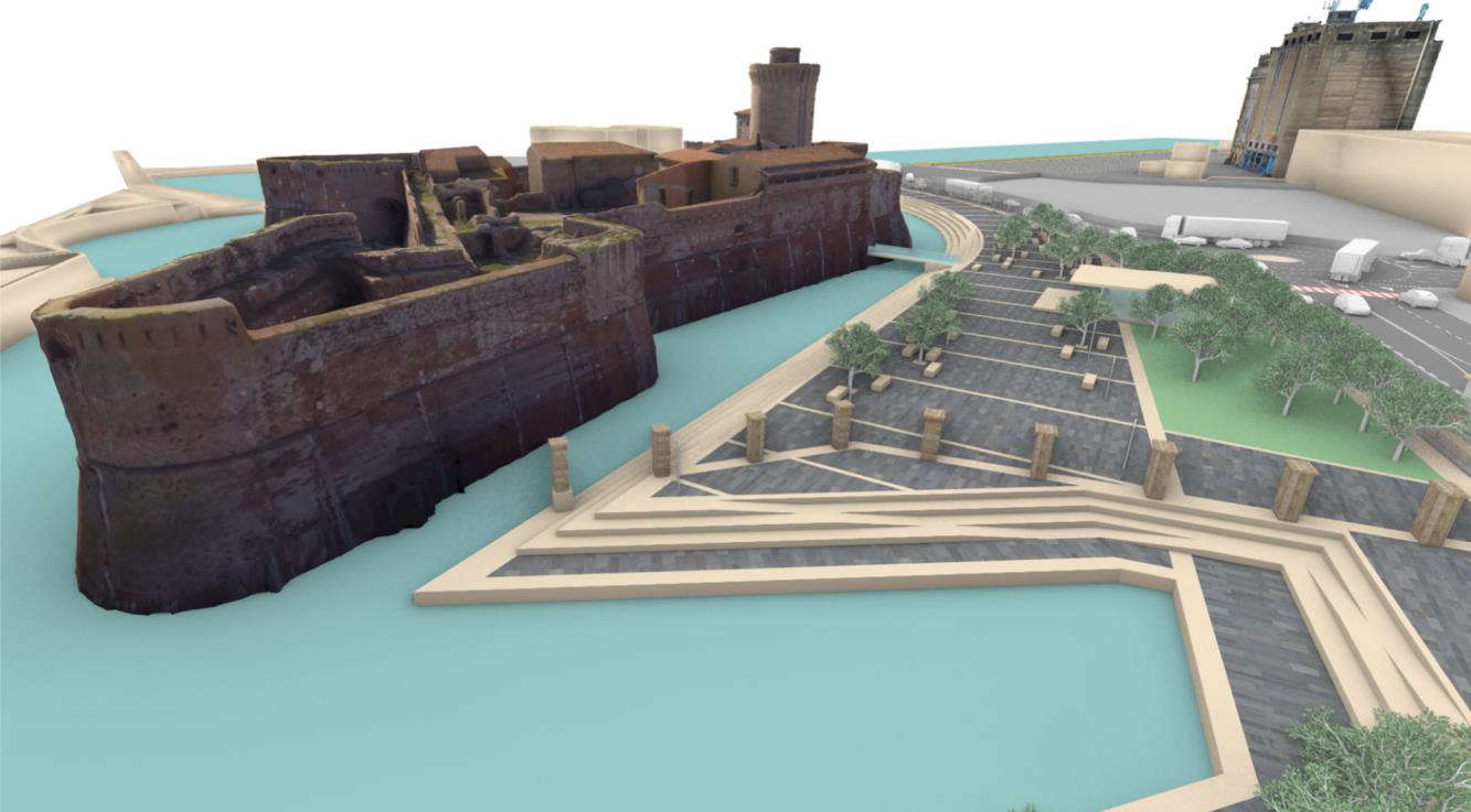 Rendering del progetto per l'acquaticit&agrave; della Fortezza Vecchia. Immagine: Porto Immobiliare srl