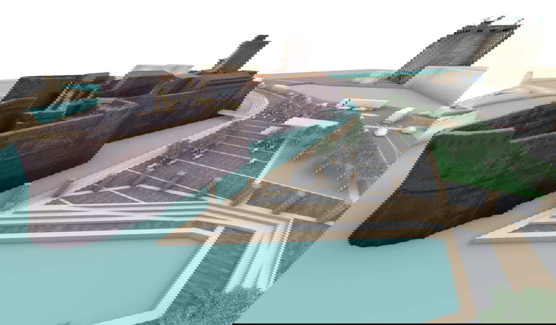 Rendering del progetto per l'acquaticit&agrave; della Fortezza Vecchia. Immagine: Porto Immobiliare srl