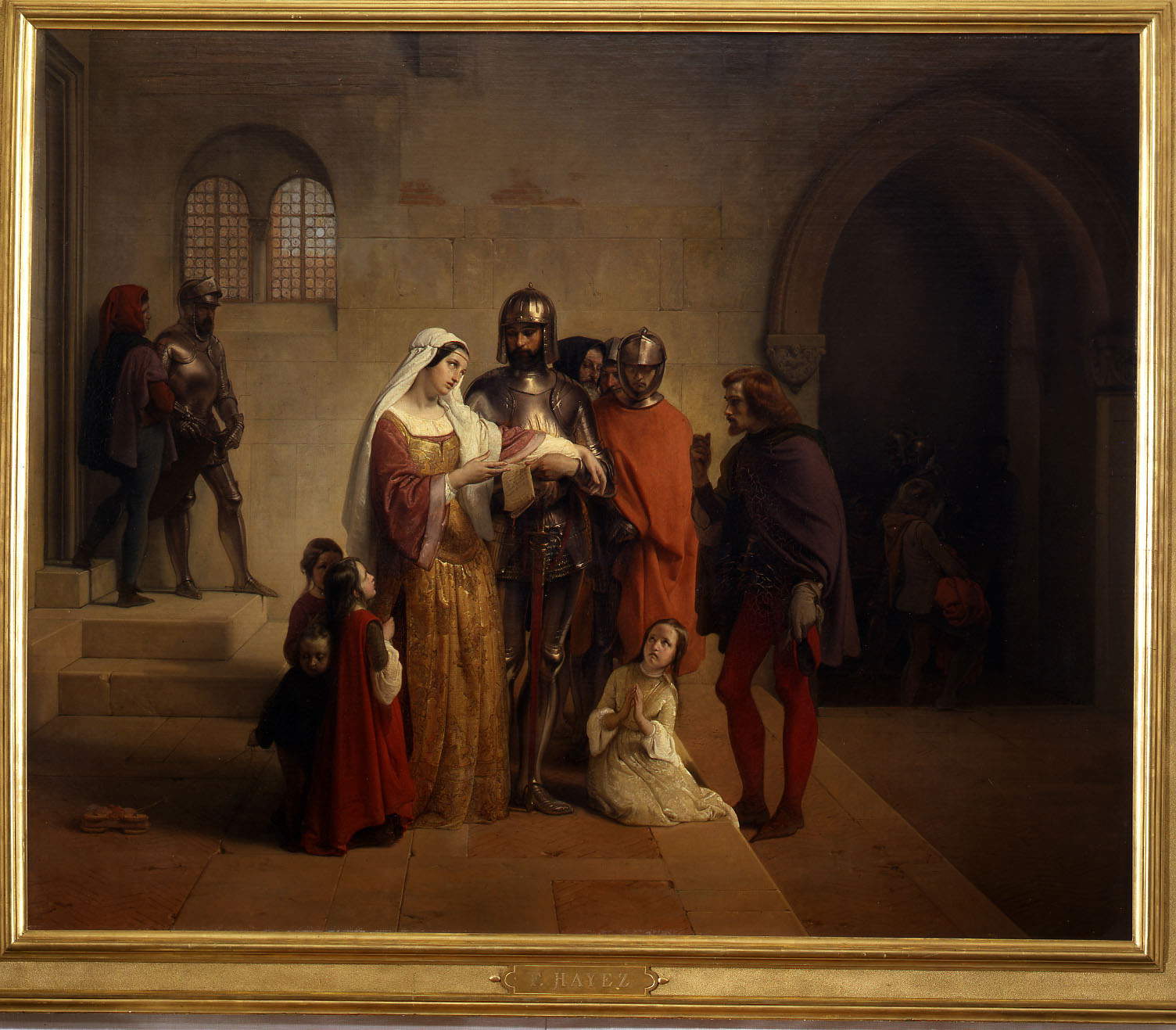 Francesco Hayez, Pietro Rossi di Parma che partecipa alla moglie il decreto del Senato veneto da cui è chiamato a generale delle sue forze di terra (1850; olio su tela, 118 x 147,5 cm; Collezione Banca d’Italia) Francesco Hayez, Pietro Rossi di Parma che partecipa alla moglie il decreto del Senato veneto da cui è chiamato a generale delle sue forze di terra (1850; olio su tela, 118 x 147,5 cm; Collezione Banca d’Italia)