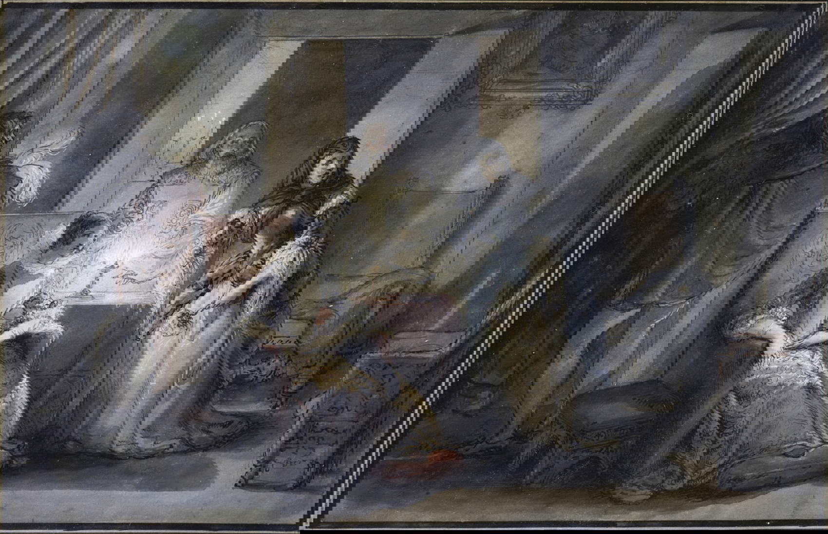 Francesco Hayez, An Episode from The Bravo of James Fenimore Cooper (ca. 1832; pen and ink, watercolor on paper, elevations of white; Abano Terme, Museo Villa Bassi Rathgeb)