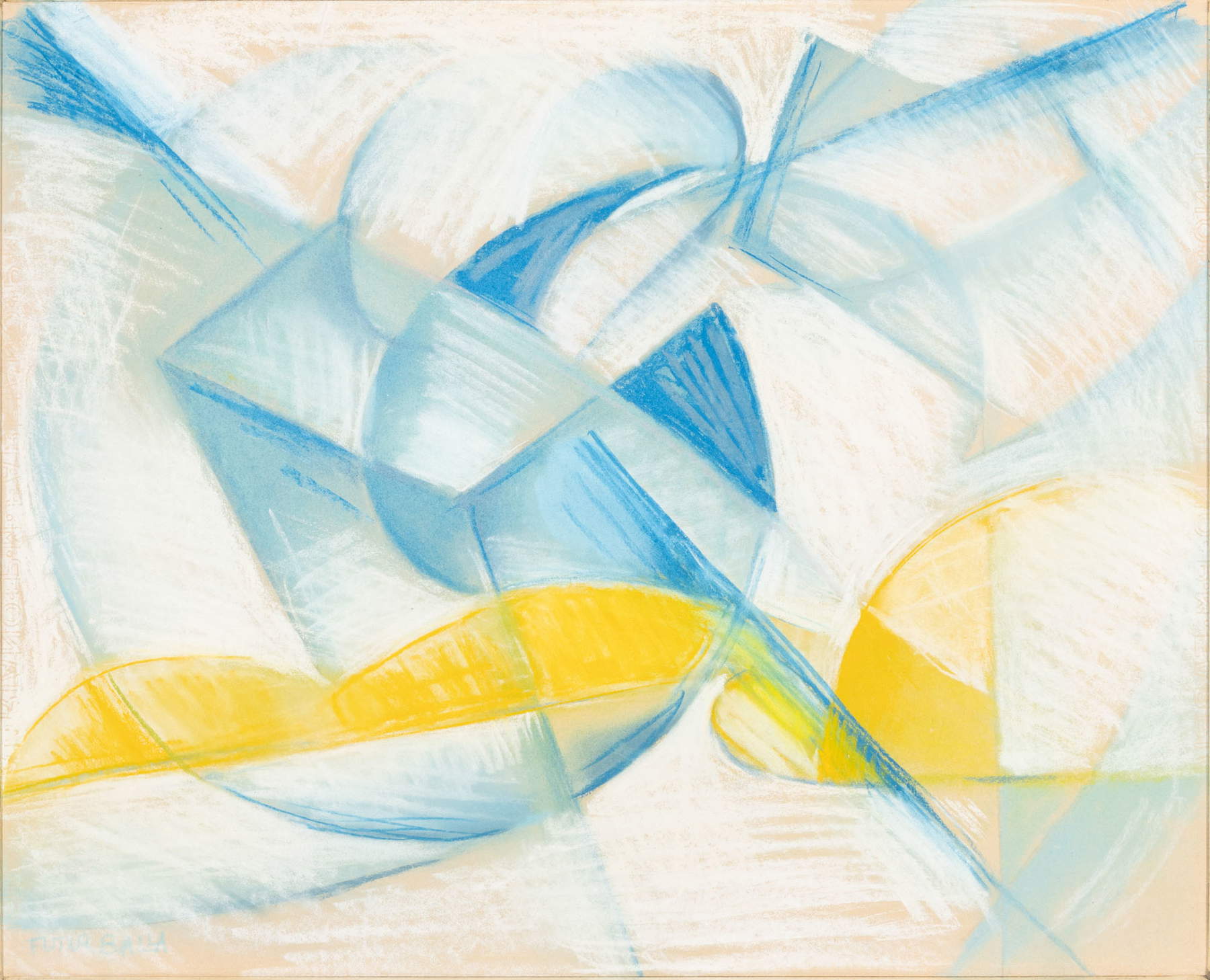 Giacomo Balla, Forze aeroplano Caproni (1915; pastelli su carta, 46,2 x 58 cm). Presentato da Bottegantica