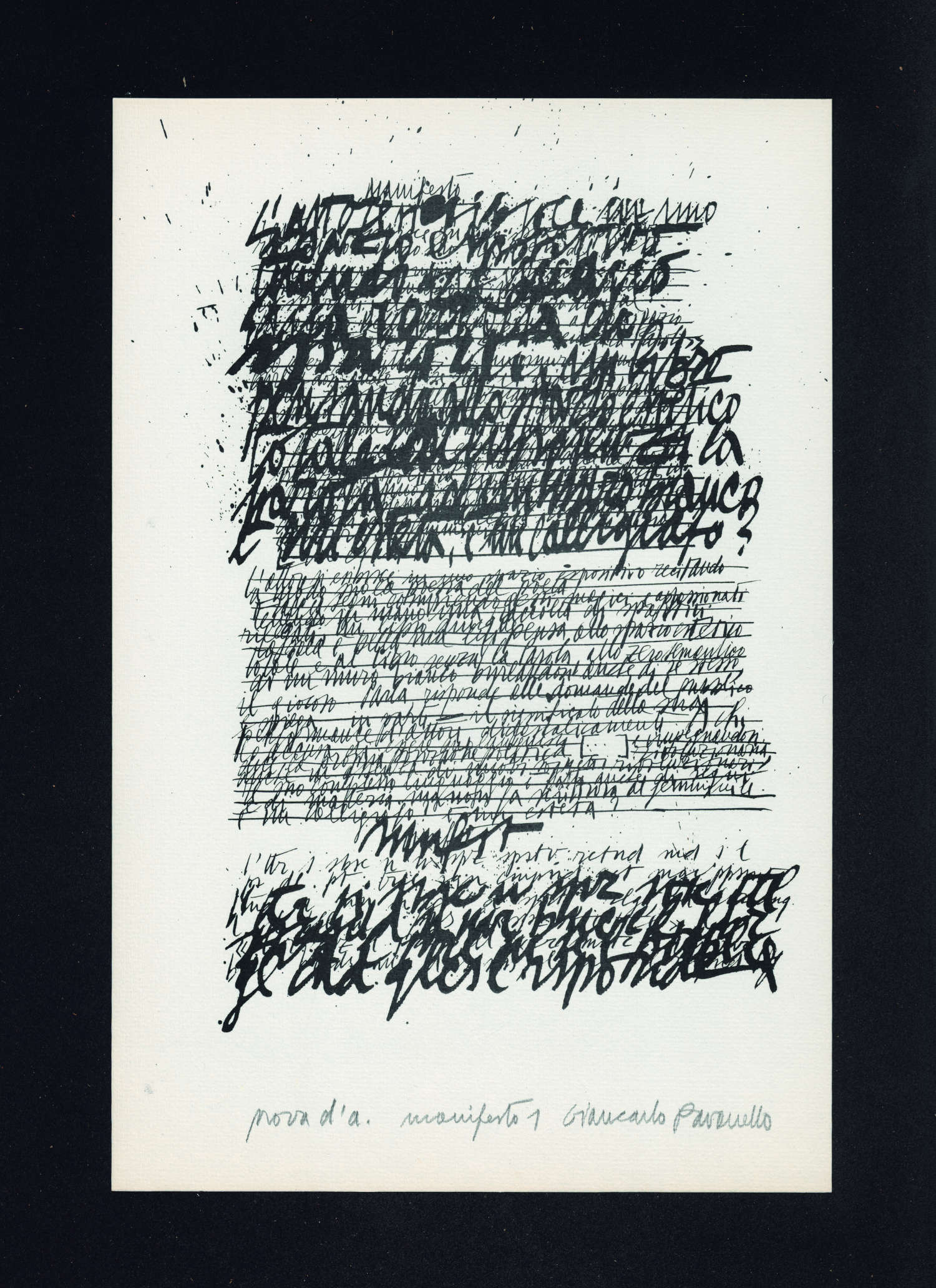 Giancarlo Pavanello, Sin título (1977; serigrafía, 330 x 220 mm; Florencia, Biblioteca nazionale centrale di Firenze, Fondo Pignotti) Giancarlo Pavanello, Sin título (1977; serigrafía, 330 x 220 mm; Florencia, Biblioteca nazionale centrale di Firenze, Fondo Pignotti)