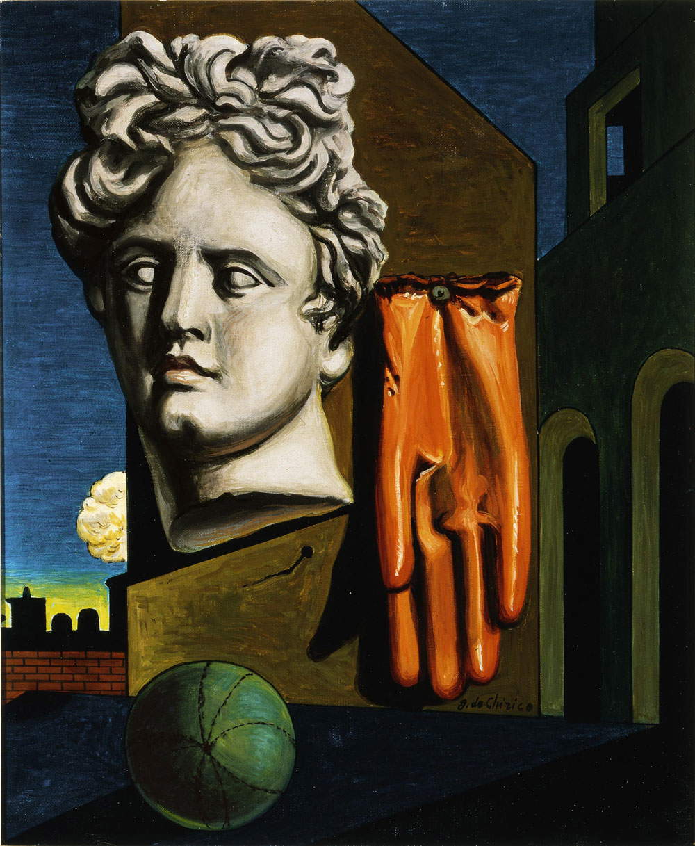 Giorgio de Chirico,&nbsp;Composizione metafisica&nbsp;(1950 &ndash; 1960; olio su tela, 60 x 50 cm; Firenze, Gallerie degli Uffizi - Galleria d&rsquo;Arte Moderna,&nbsp;Palazzo Pitti)