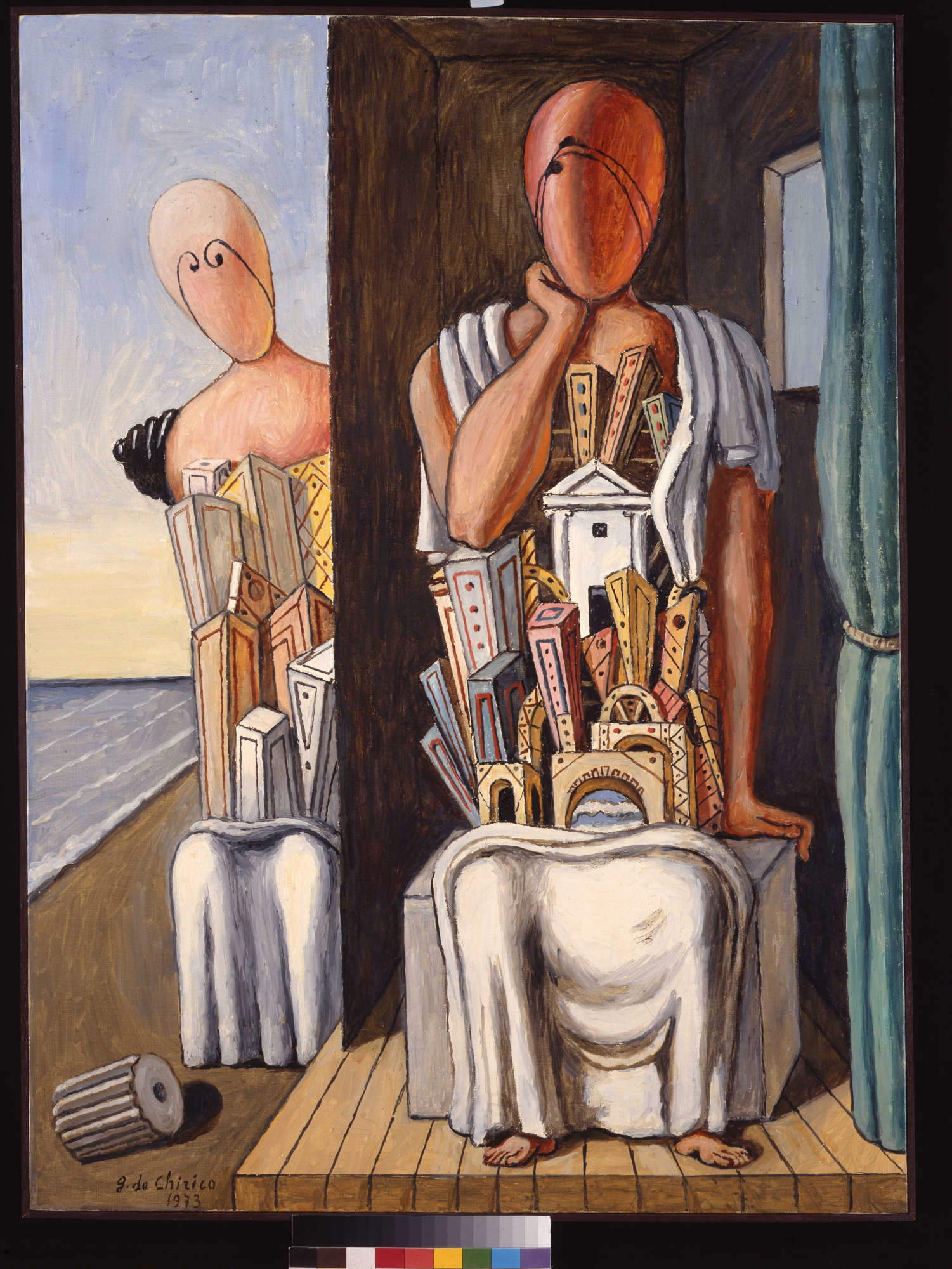 Giorgio de Chirico, The Mysterious Dialogue (1973; oil on canvas, 92.5 x 68 cm; Rome, Fondazione Giorgio e Isa de Chirico, inv. 28) Giorgio de Chirico, The Mysterious Dialogue (1973; oil on canvas, 92.5 x 68 cm; Rome, Fondazione Giorgio e Isa de Chirico, inv. 28)