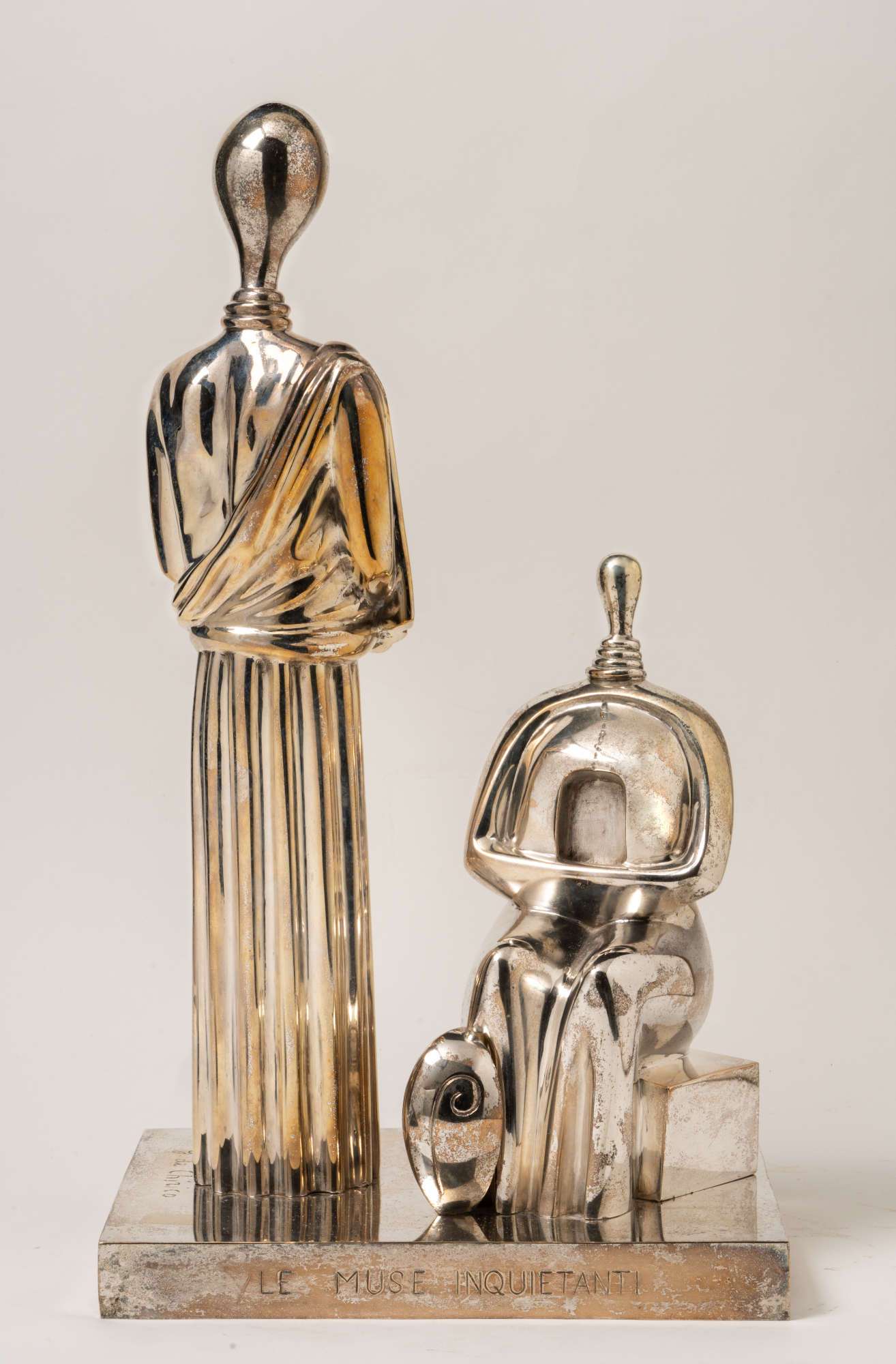 Giorgio de Chirico, The Disquieting Muses (1968; silver-plated bronze, h 35.5 x 16 x 16 cm; Rome, Fondazione Giorgio e Isa de Chirico, inv. S12) Giorgio de Chirico, The Disquieting Muses (1968; silver-plated bronze, h 35.5 x 16 x 16 cm; Rome, Fondazione Giorgio e Isa de Chirico, inv. S12)