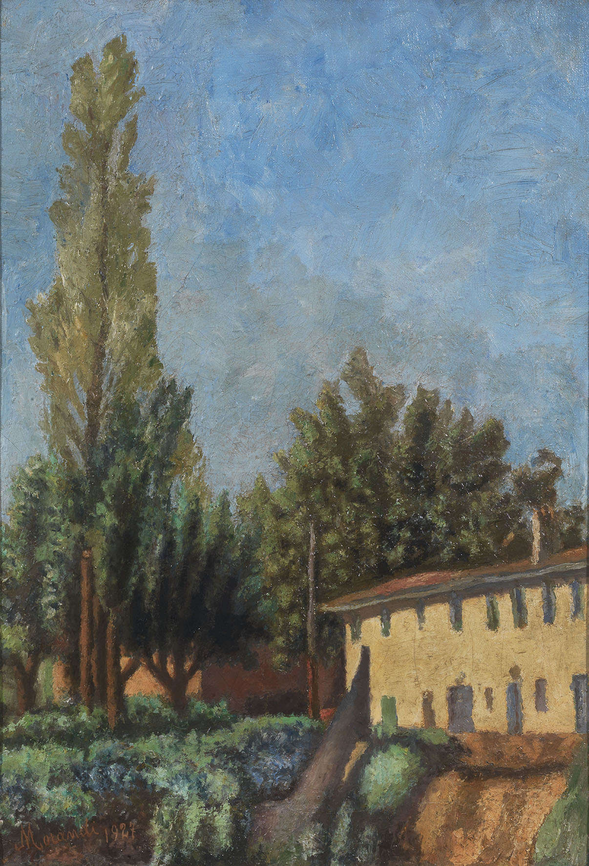 Giorgio Morandi, Landschaft mit großem Pappelbaum (1927; Öl auf Leinwand, 61,9x42,9 cm; Privatsammlung) Giorgio Morandi, Landschaft mit großem Pappelbaum (1927; Öl auf Leinwand, 61,9x42,9 cm; Privatsammlung)
