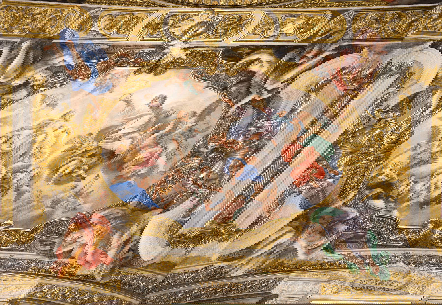 Giovanni Andrea Carlone, La Trinidad corona a San Francisco Javier (1674; fresco; Roma, Chiesa del Ges&ugrave;, Capilla del Negrone)