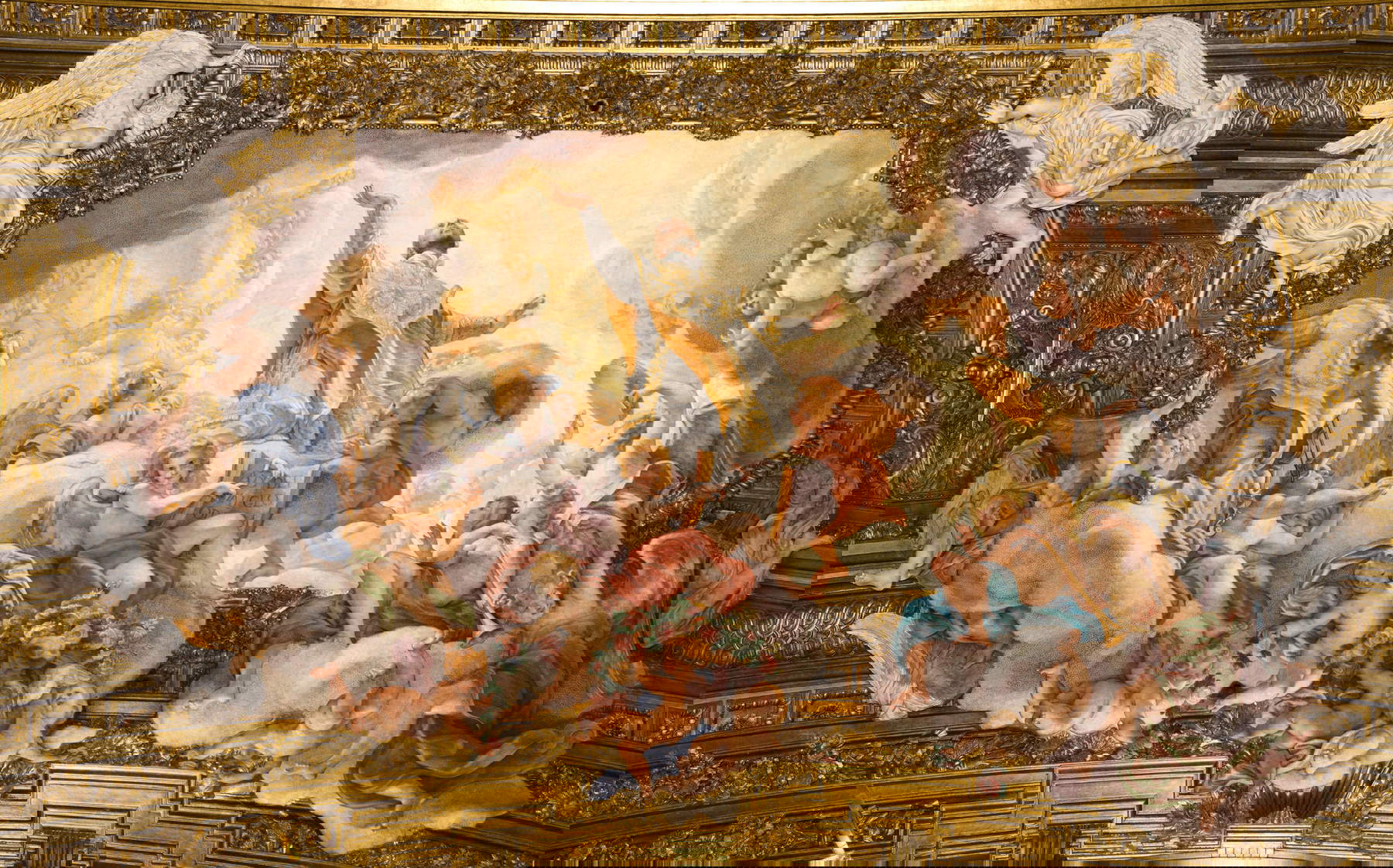 Giovanni Battista Gaulli, Gloria de San Ignacio de Loyola (1674; fresco; Roma, Iglesia del Ges&ugrave;, Capilla de San Ignacio)