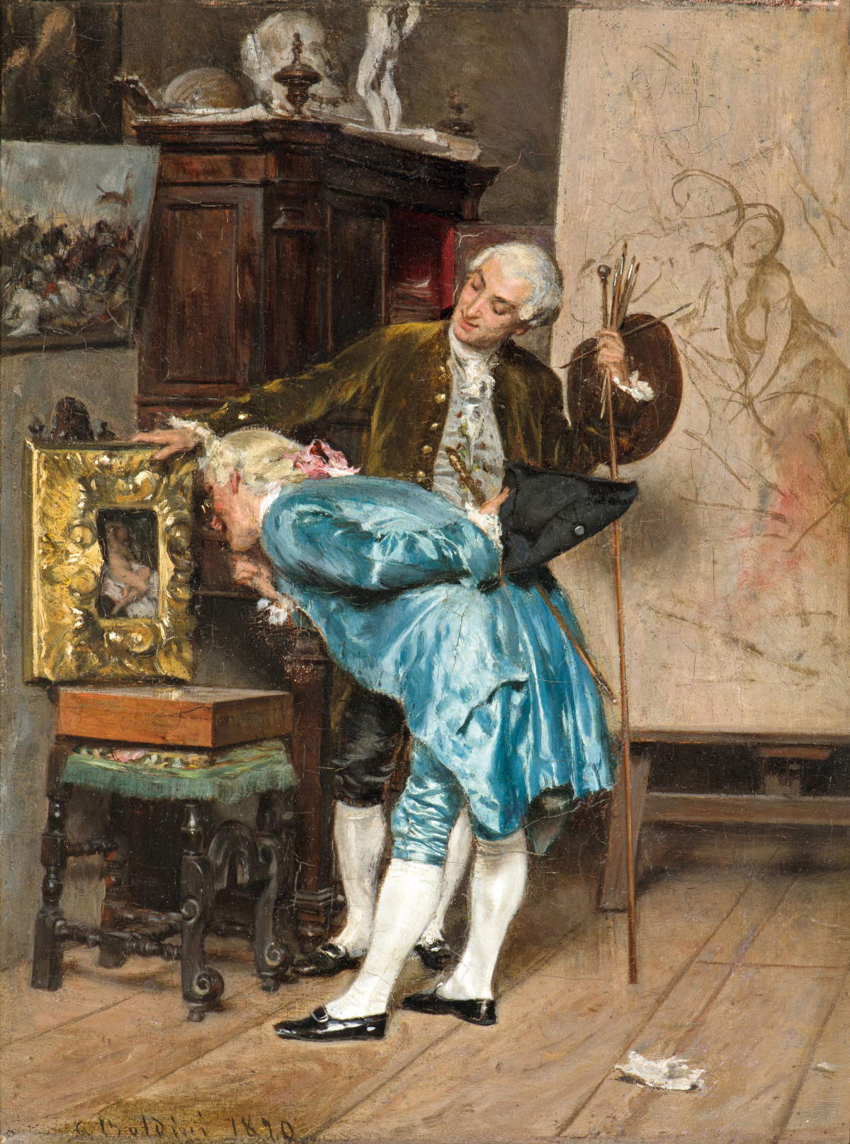 乔瓦尼-博尔迪尼，《艺术家工作室中的管理员》（1870 年；油画，34.5 x 26.6 厘米）