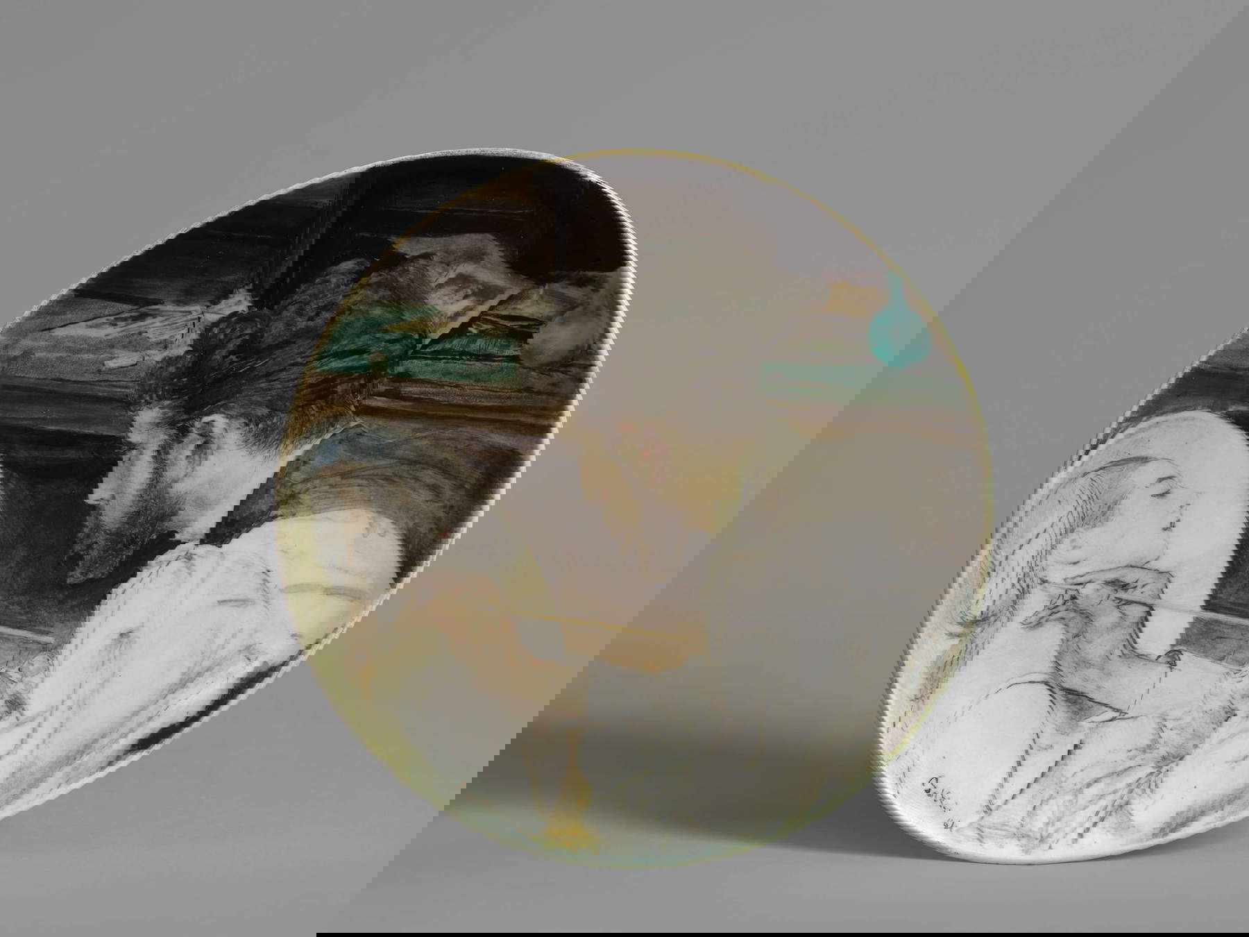 Giovanni Boldini, Portrait of Helleu painting Madame Gauterau (1884; oil on Deck ceramic, diameter 30 cm; Private collection)