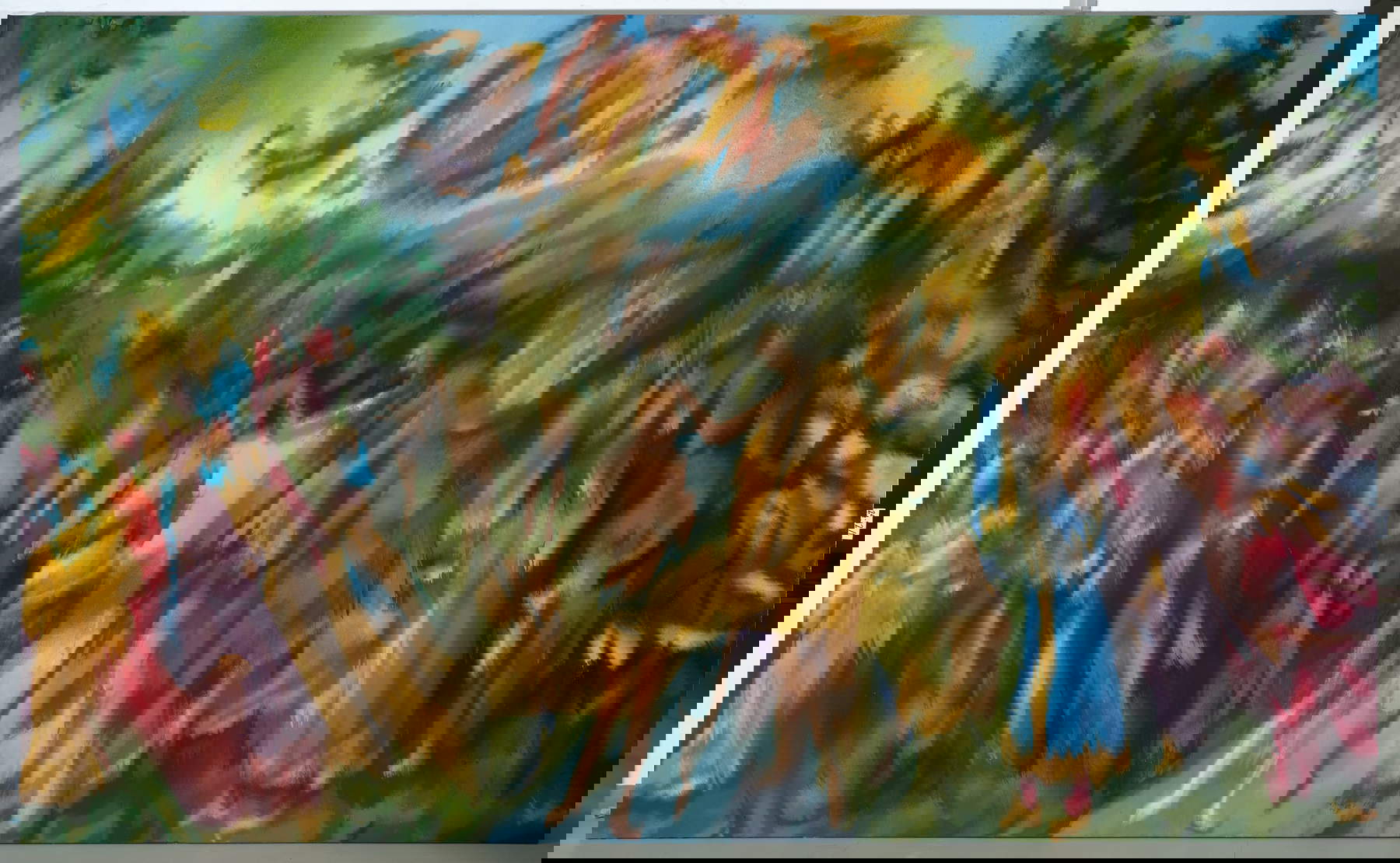 Jorge R. Pombo, Variazione del &lsquo;Battesimo di Cristo&rsquo; di Perugino (2024; olio su lino, 300 x 490 cm)