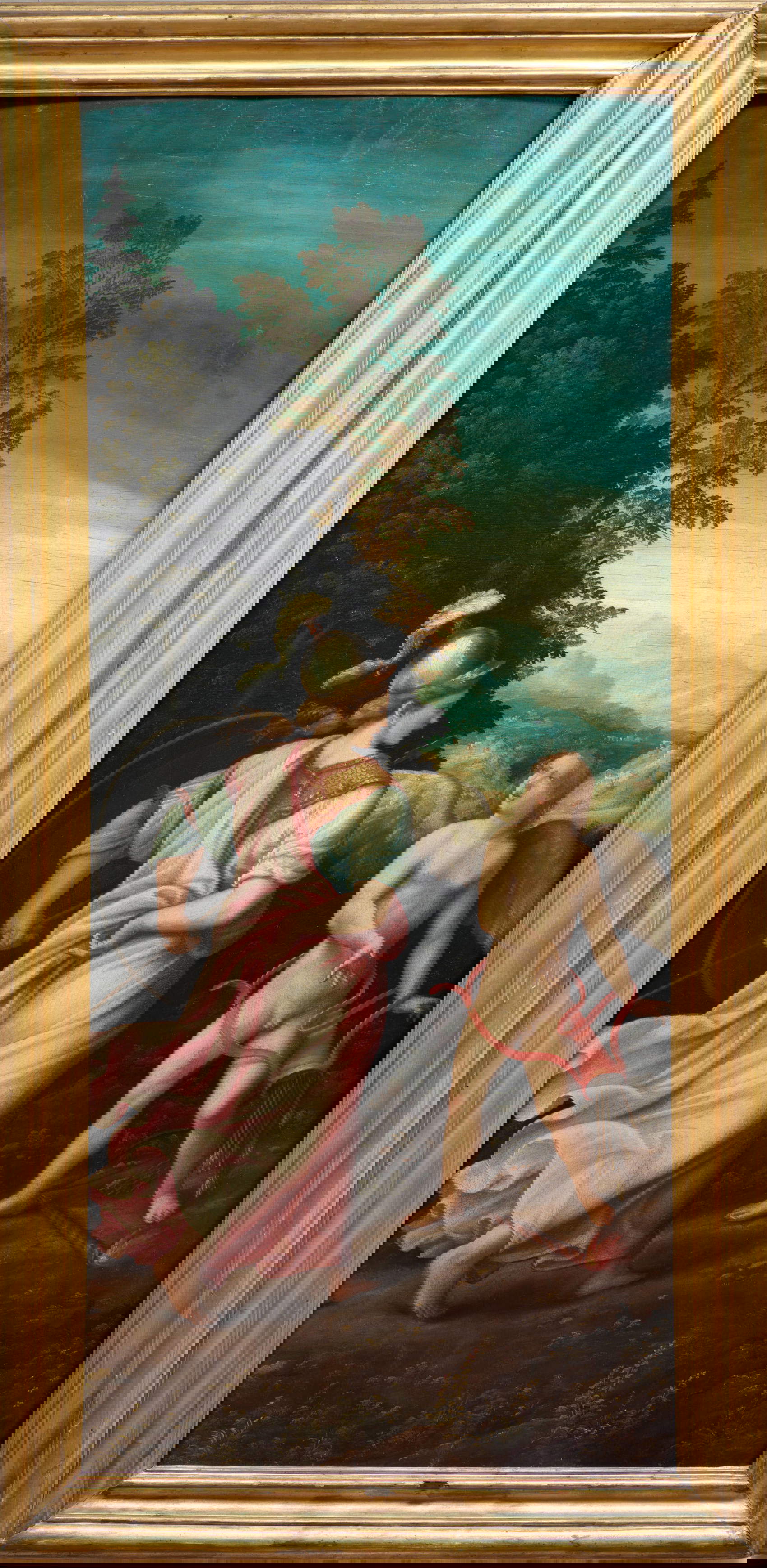 Giulio Pippi de&rsquo; Jannuzzi o Giannuzzi detto Giulio Romano (attribuito), Amore minacciato da Minerva (anni Trenta del XVI secolo; tempera su tavola, 126 x 54 cm; Roma, Gallerie Nazionali di Arte Antica di Roma - Palazzo Barberini)