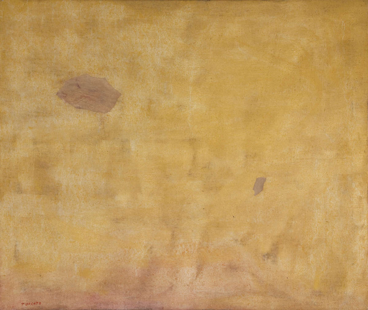 Giulio Turcato, Giallo pelle (1961; olio, tecnica mista e collage su tela di iuta, 110 x 132 cm)