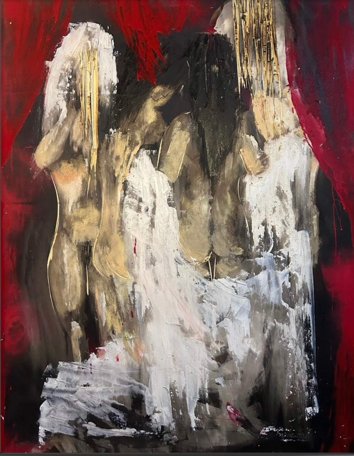 Giuseppe Barilaro, Nude of a Woman (2025; combustion and oil on wood; 100 x 80 cm)