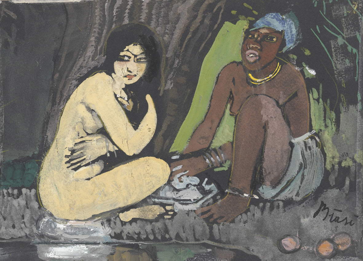 Giuseppe Biasi, Donne al lago (1927; pittura e tempera su carta, 50x55 cm; Collezione d&rsquo;arte della Fondazione di Sardegna)