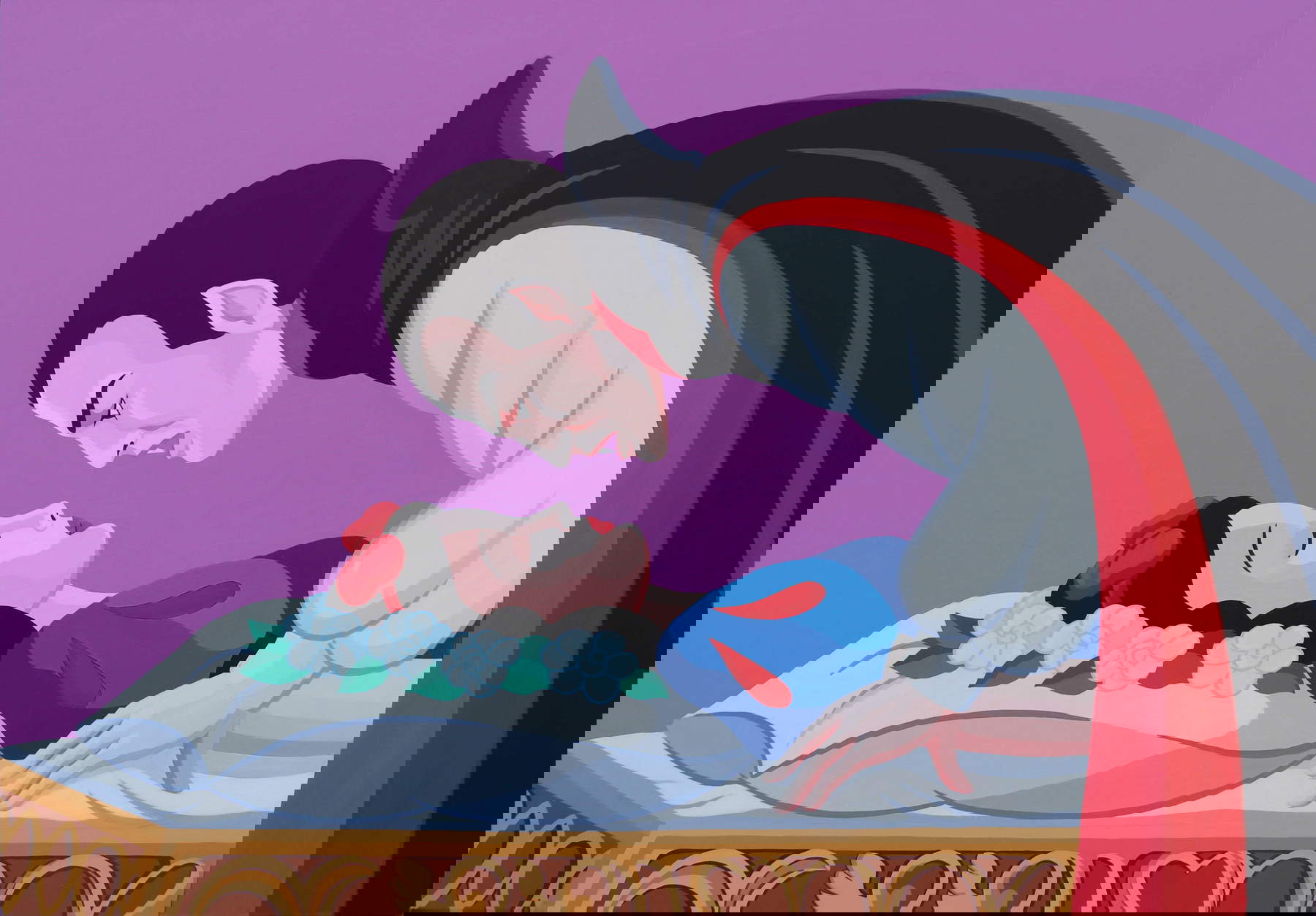 Giuseppe Veneziano, Eros and Thanatos (2022; acrylic on canvas, 70x100 cm)