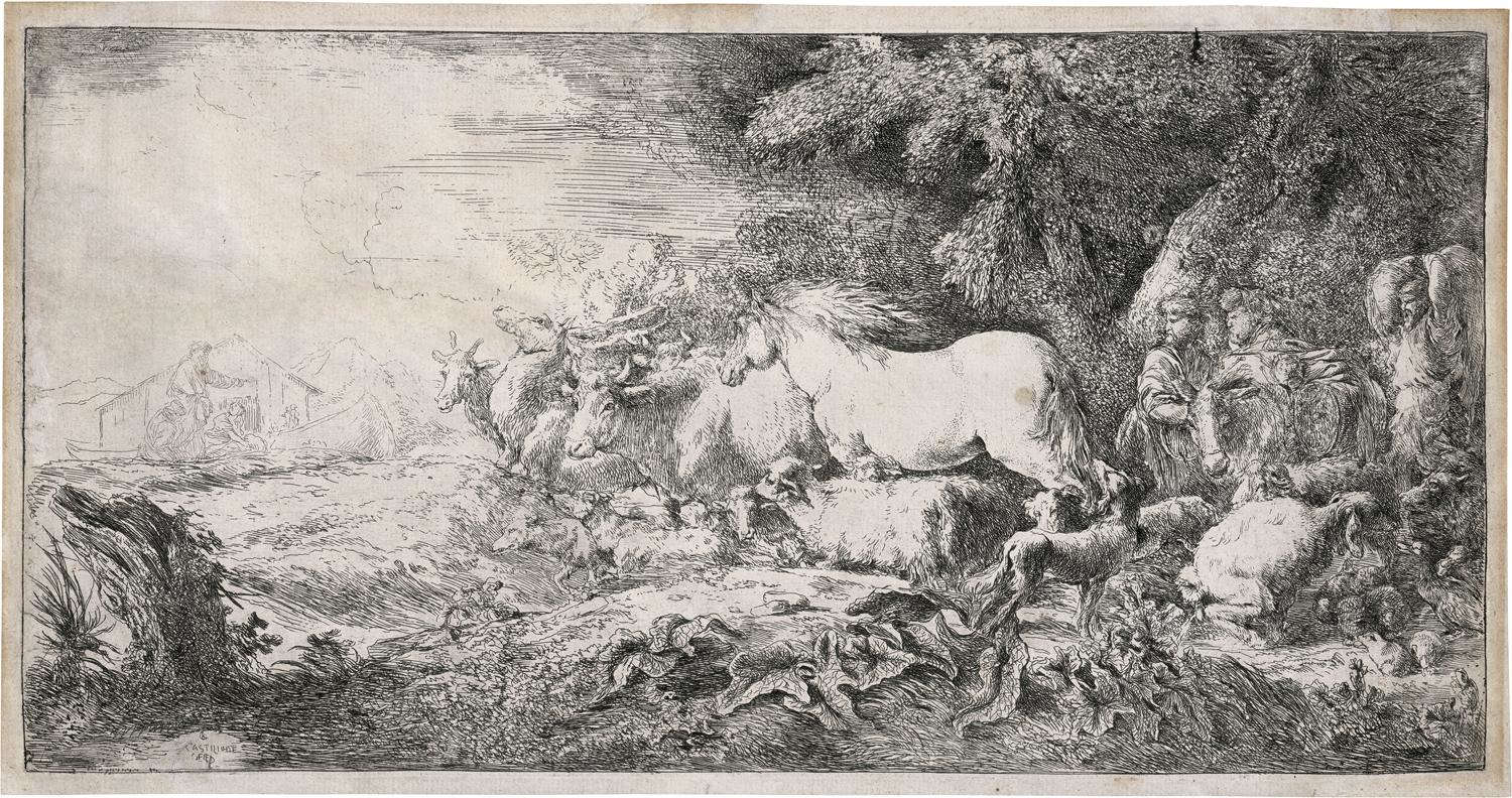Giovanni Benedetto Castiglione, The entry of the animals into the ark (1650; etching). Presented by Creatini & Landriani Gallery Giovanni Benedetto Castiglione, The entry of the animals into the ark (1650; etching). Presented by Creatini & Landriani Gallery